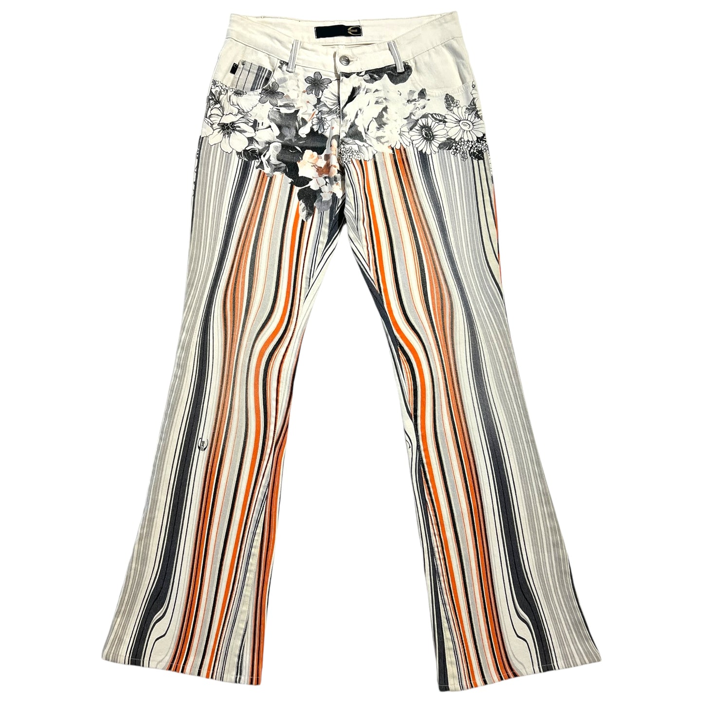 Just Cavalli by Roberto Cavalli Orange & White Striped Floral Jeans