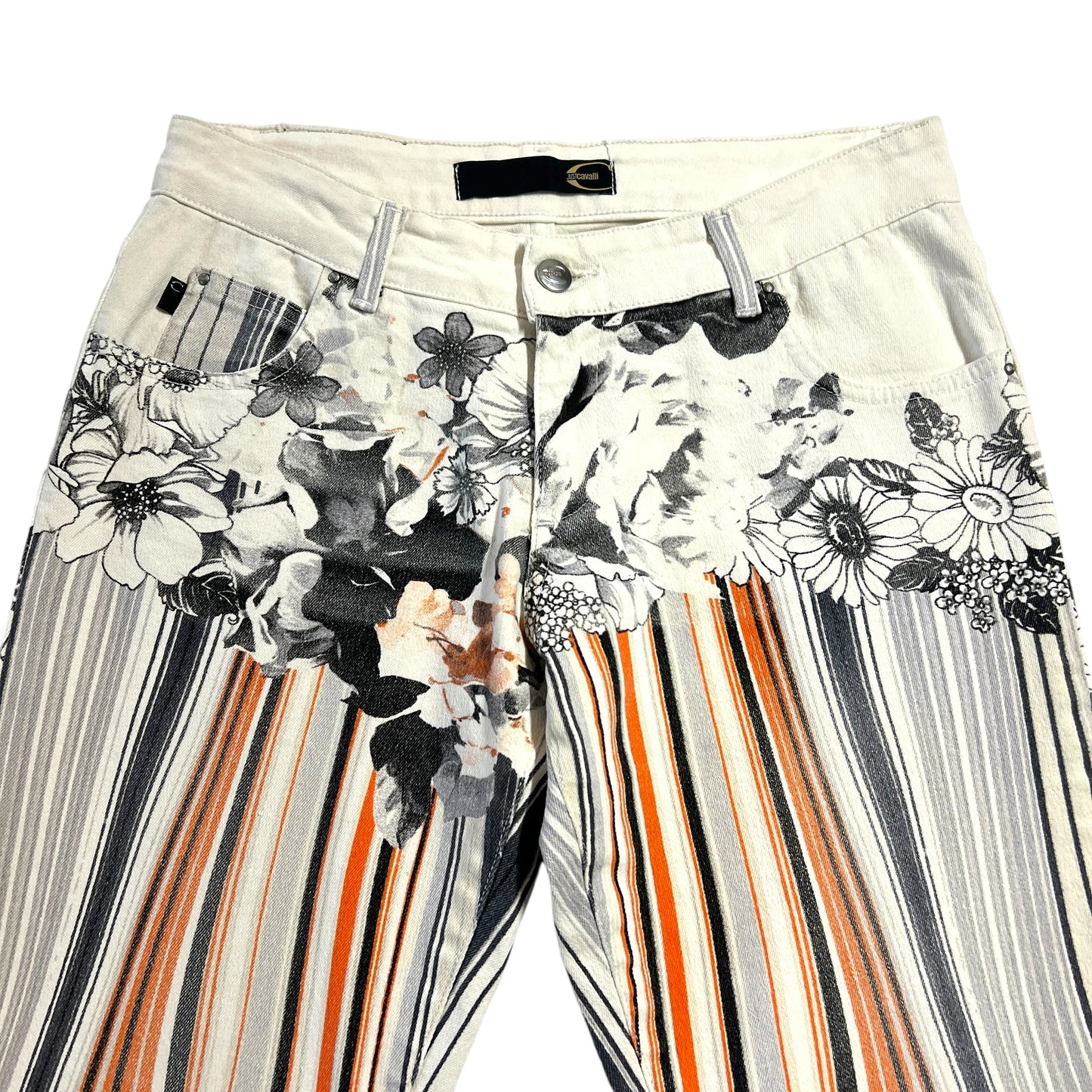 Just Cavalli by Roberto Cavalli Orange & White Striped Floral Jeans