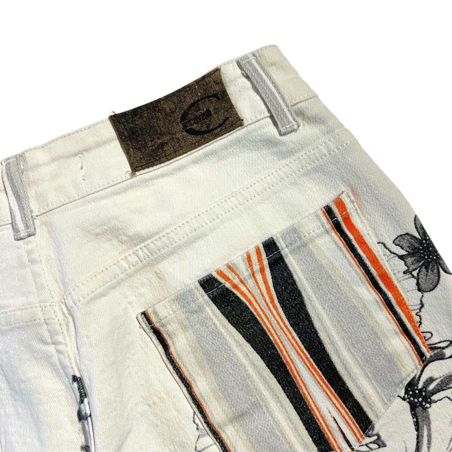 Just Cavalli by Roberto Cavalli Orange & White Striped Floral Jeans