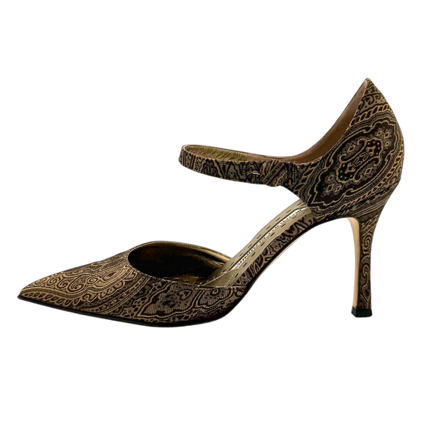 Manolo Blahnik Brown Paisley Pointed Toe Heels