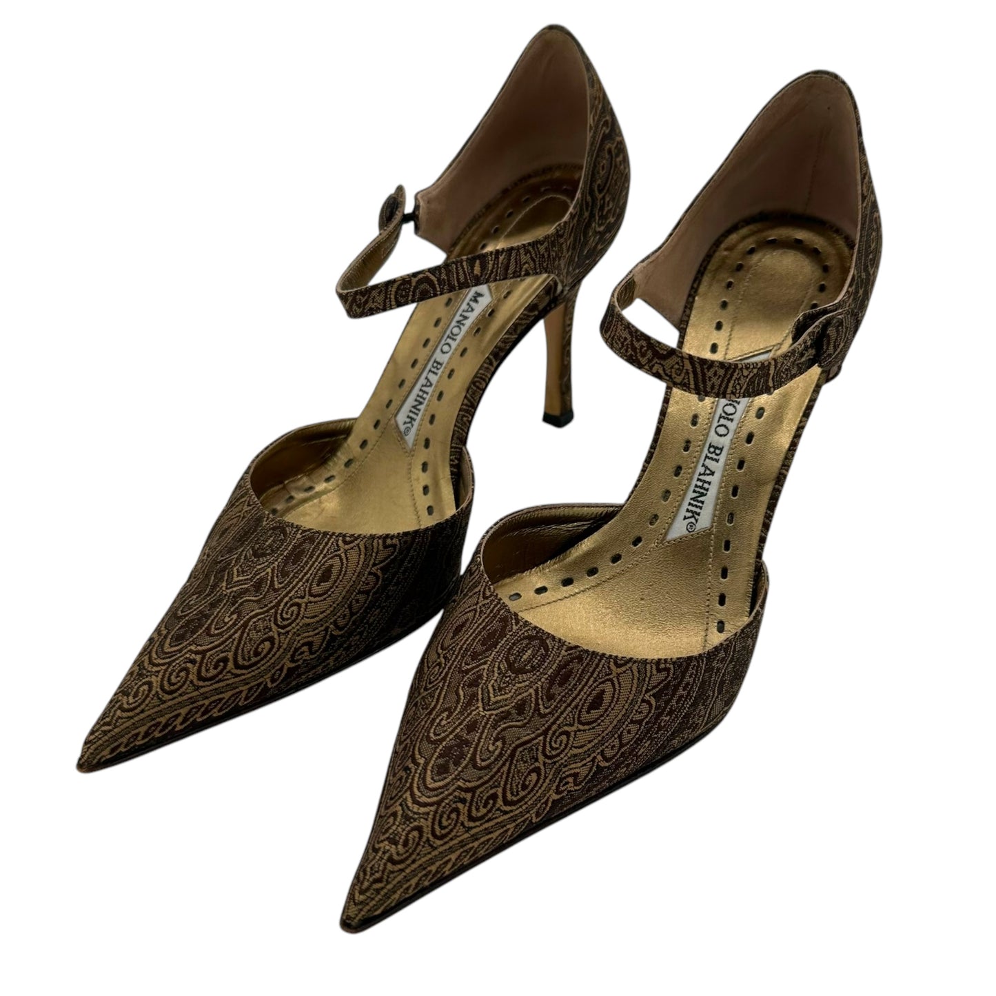 Manolo Blahnik Brown Paisley Pointed Toe Heels