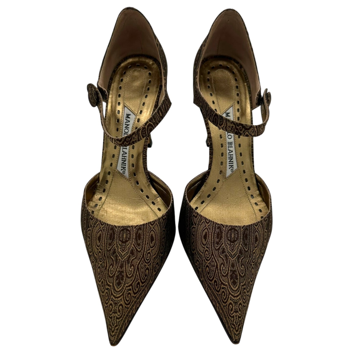 Manolo Blahnik Brown Paisley Pointed Toe Heels