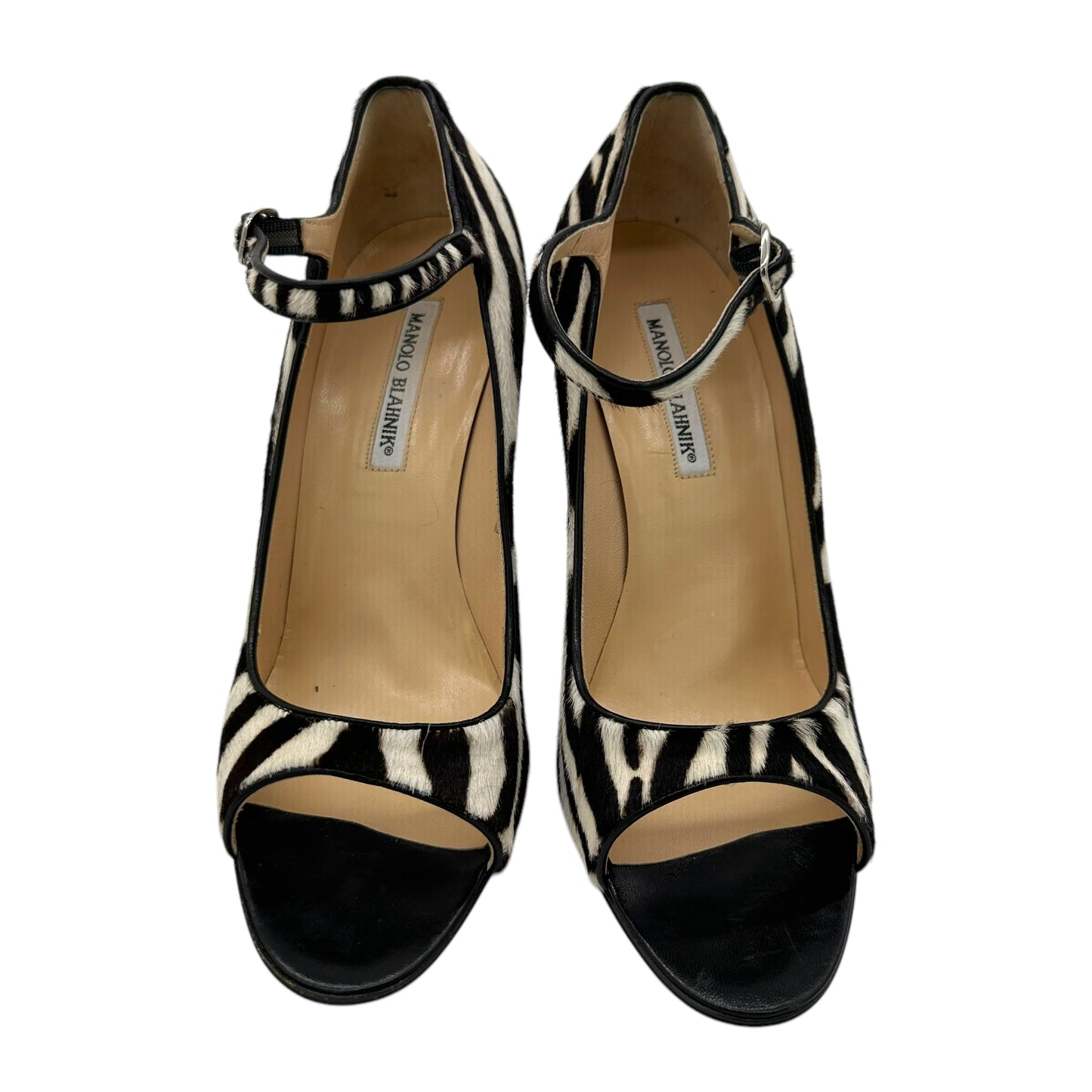 Manolo Blahnik Zebra Print Ponyhair Heeled Sandals