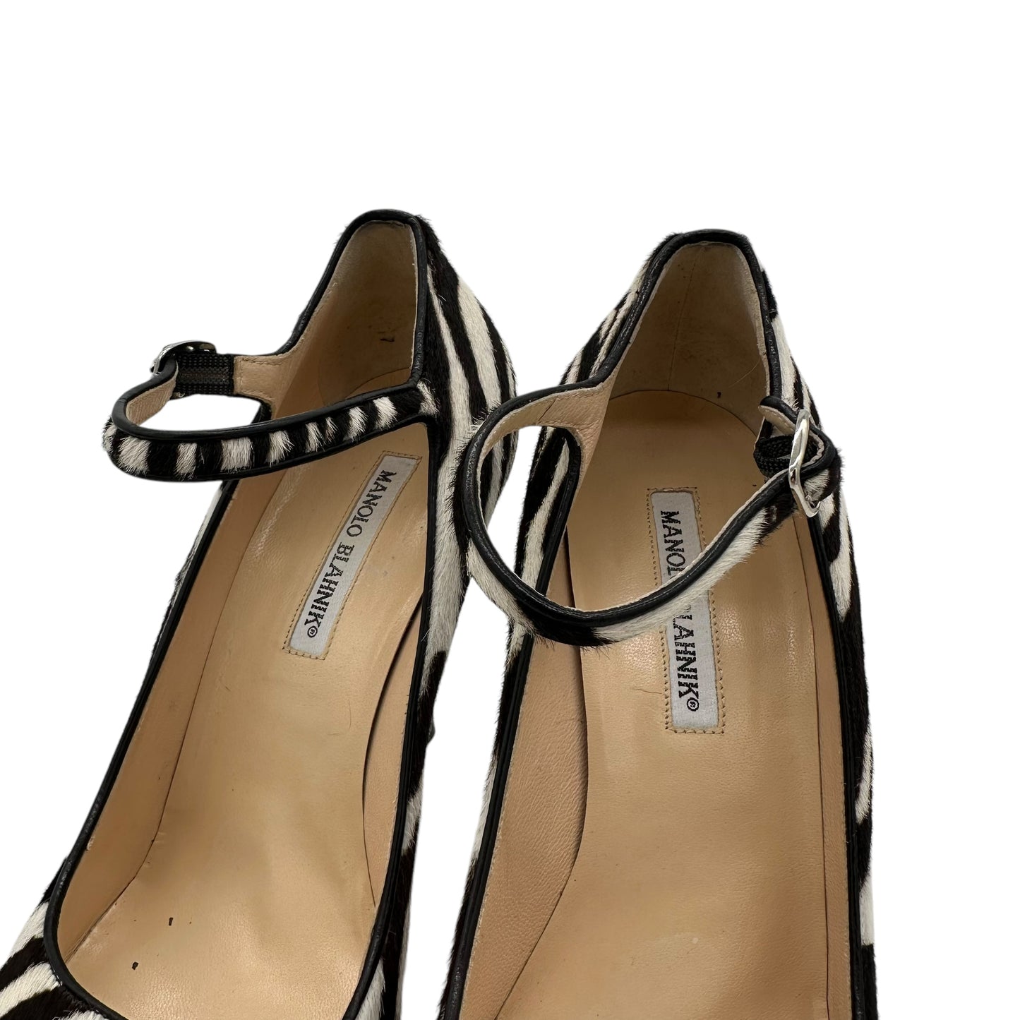 Manolo Blahnik Zebra Print Ponyhair Heeled Sandals