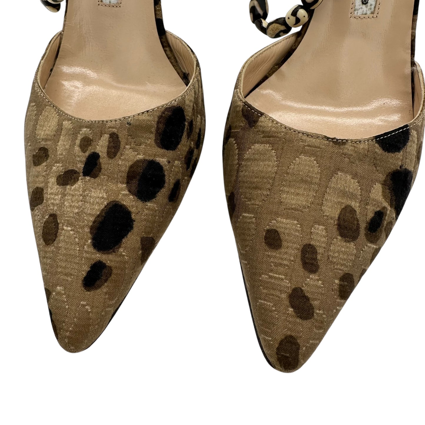Manolo Blahnik Beaded Strap Animal Print Heels