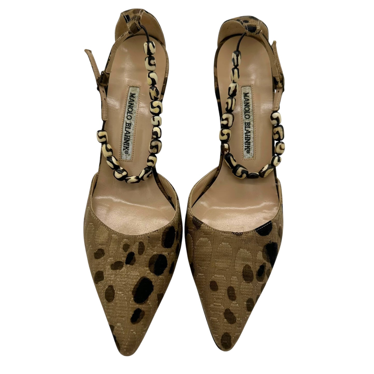 Manolo Blahnik Beaded Strap Animal Print Heels
