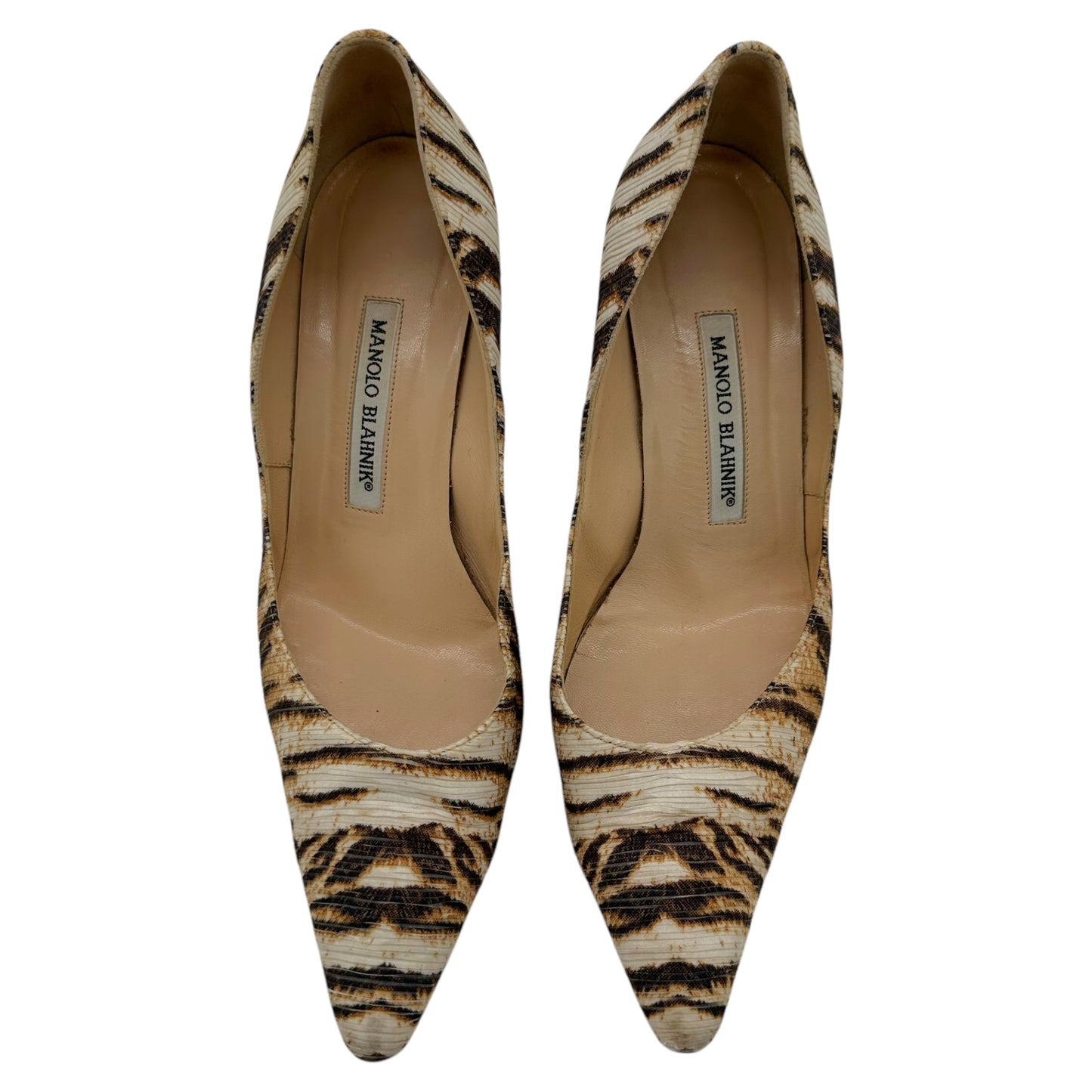 Manolo Blahnik White Tiger Stripe Heels