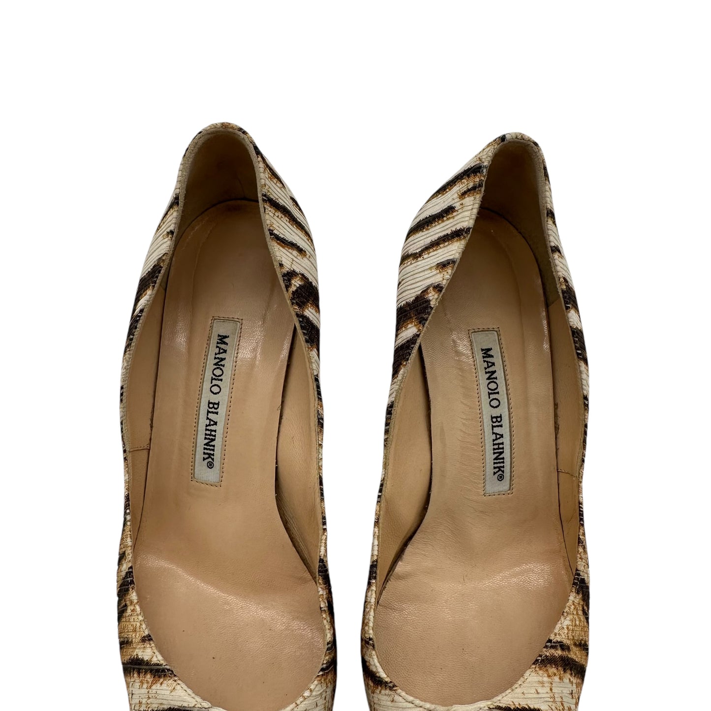 Manolo Blahnik White Tiger Stripe Heels