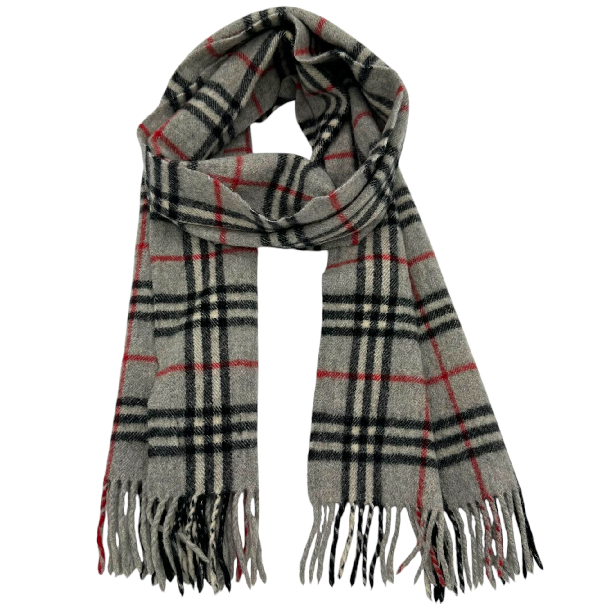 Burberry Light Gray Plaid Cashmere Scarf - Outfit Repeater