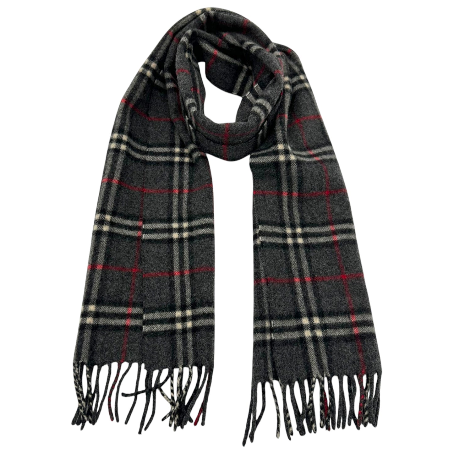 Burberry Dark Gray Plaid Cashmere Scarf - Outfit Repeater