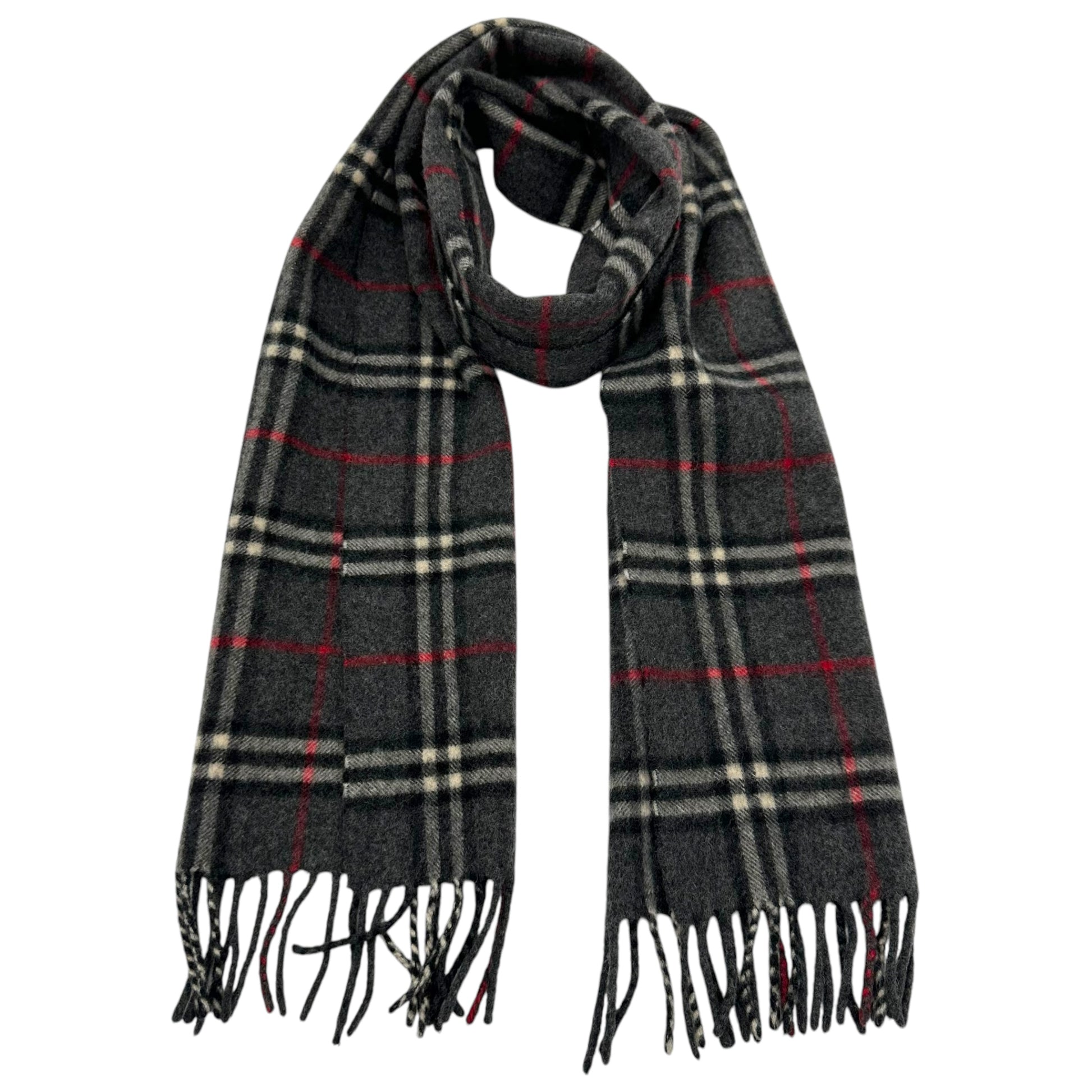 Burberry Dark Gray Plaid Cashmere Scarf - Outfit Repeater