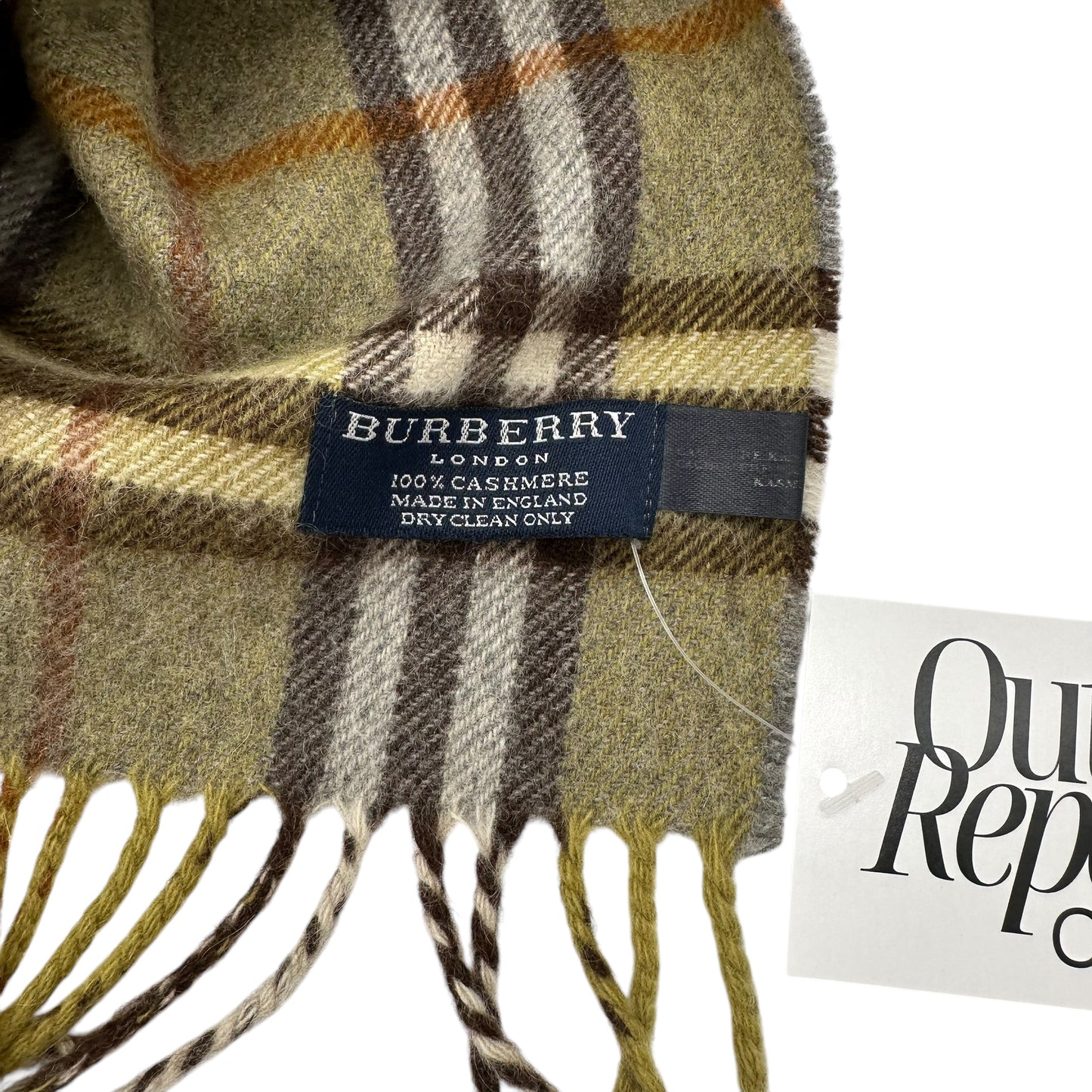 Burberry Light Green Plaid Cashmere Scarf