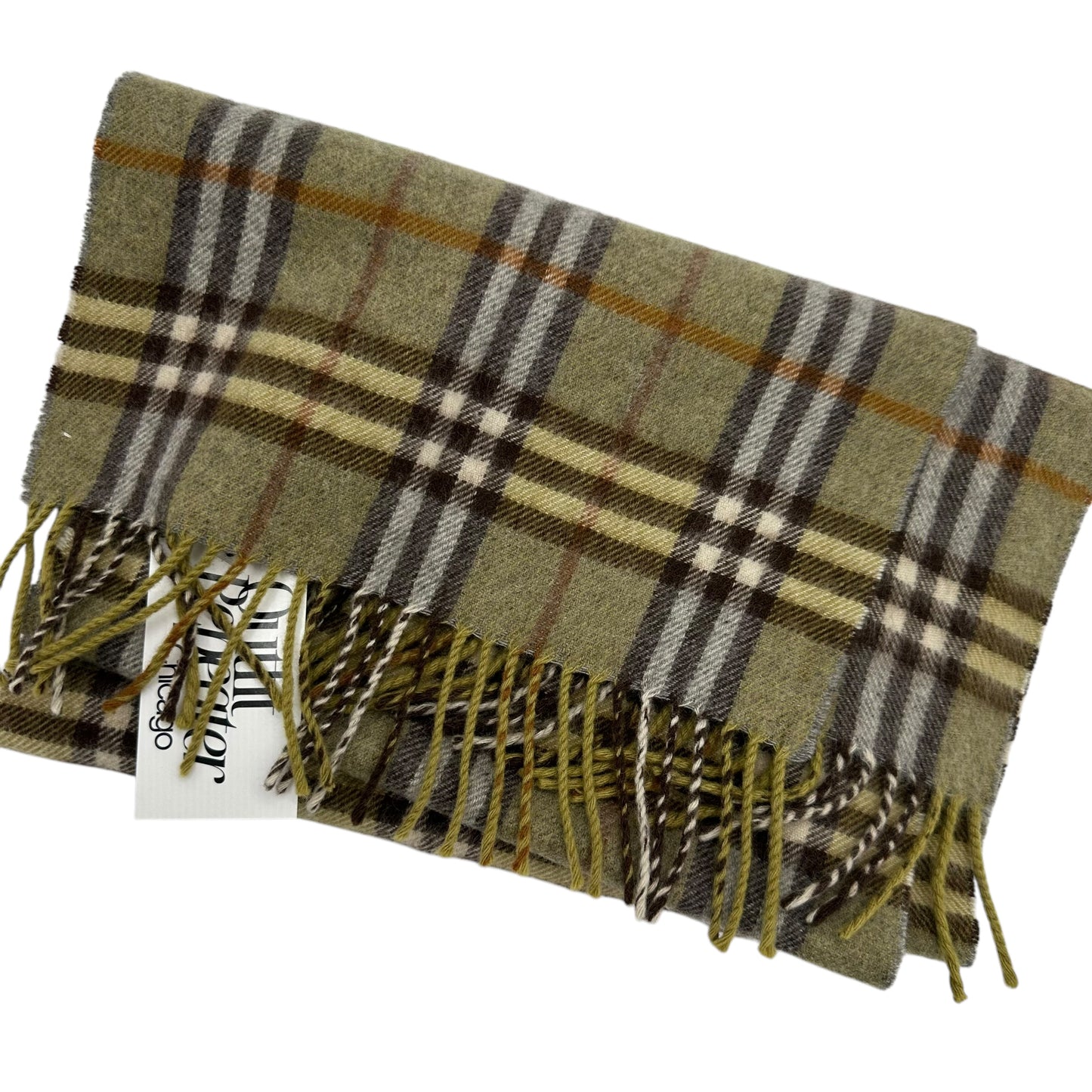 Burberry Light Green Plaid Cashmere Scarf