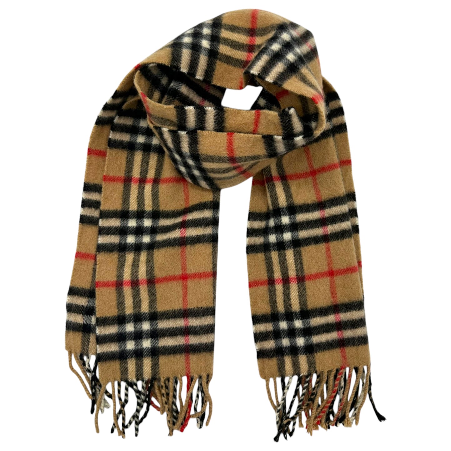 Burberry Tan Plaid Cashmere Scarf