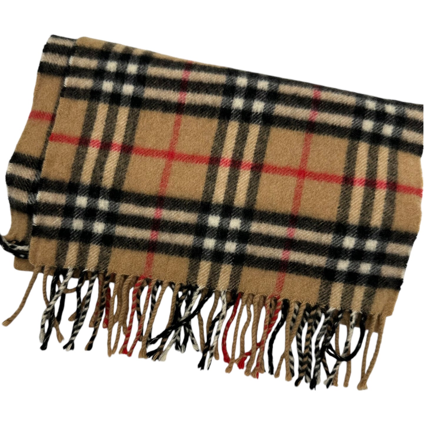 Burberry Tan Plaid Cashmere Scarf