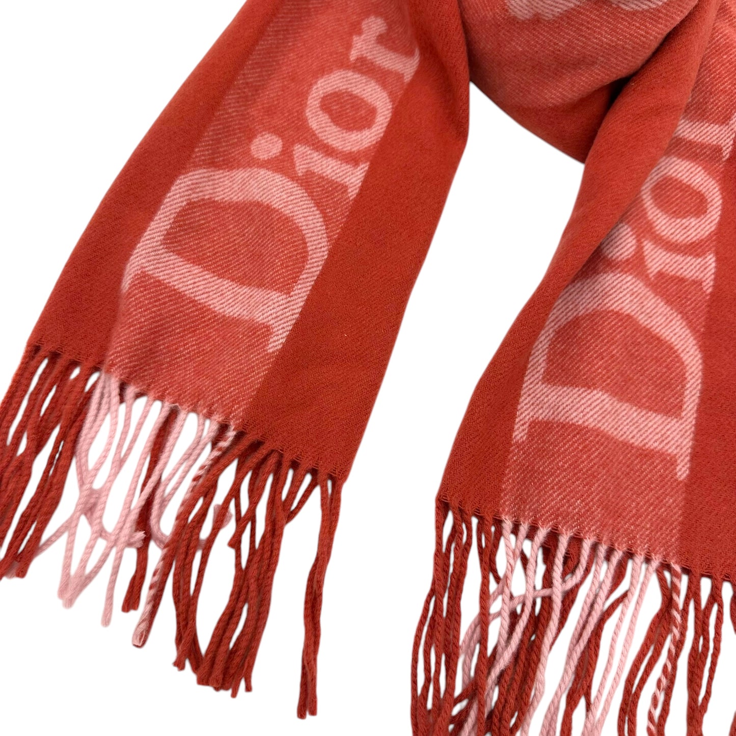 Christian Dior Red & Pink Cashmere Logo Scarf - Outfit Repeater