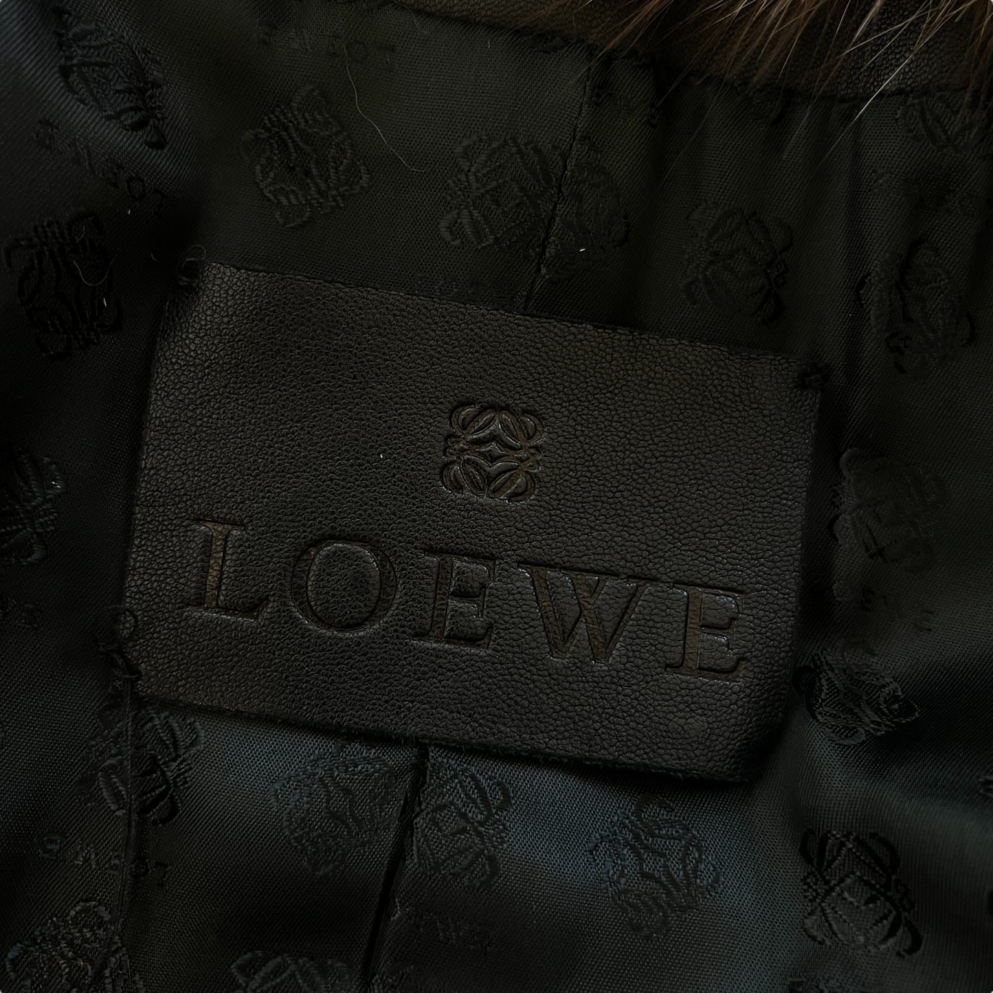 Loewe Black Leather Trench Coat With Fox Fur Trim