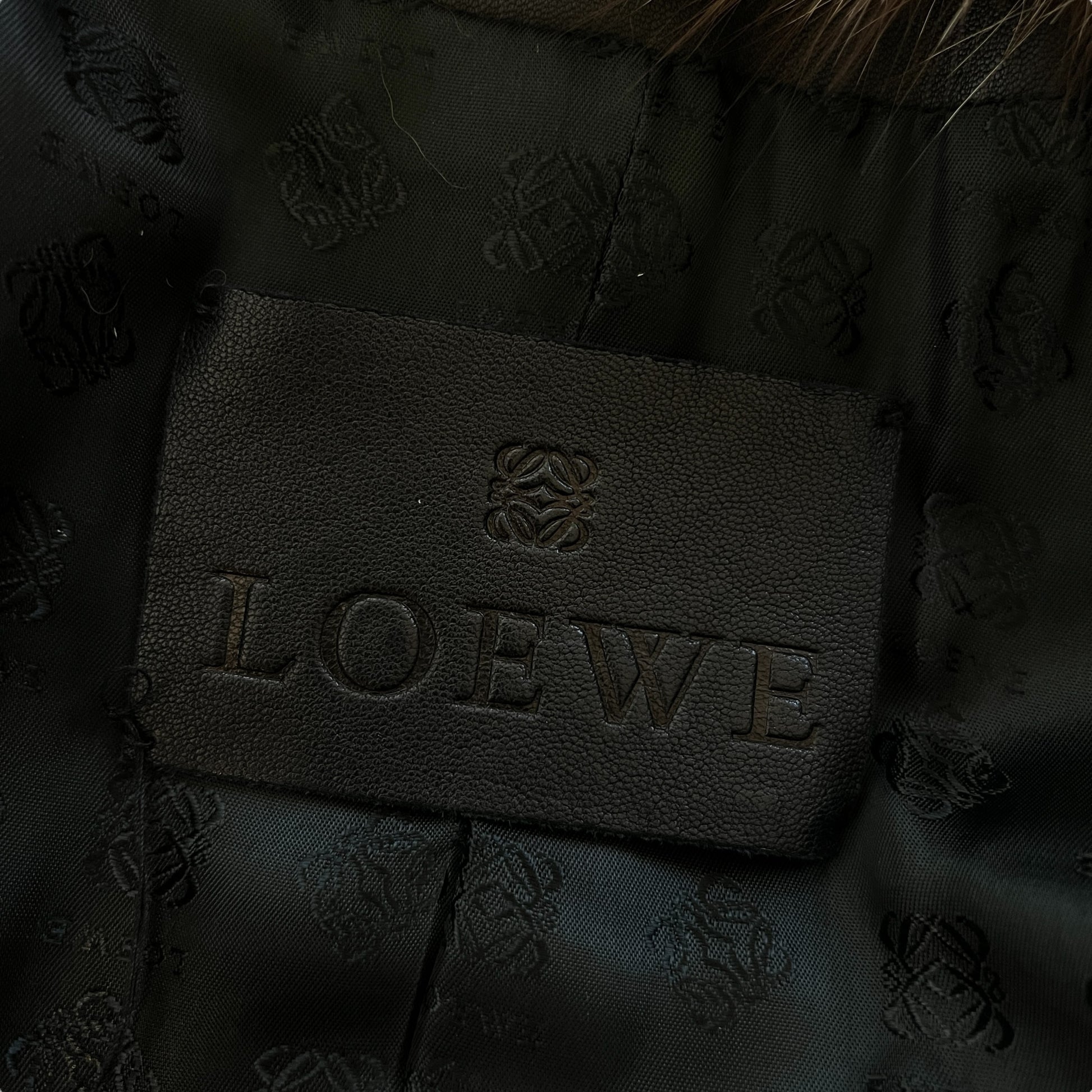 Loewe Black Leather Trench Coat With Fox Fur Trim