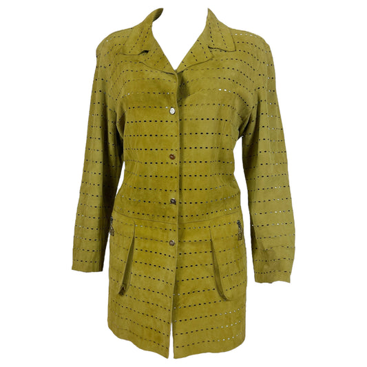 Fendi Pelle Moss Green Suede Laser Cutout Jacket