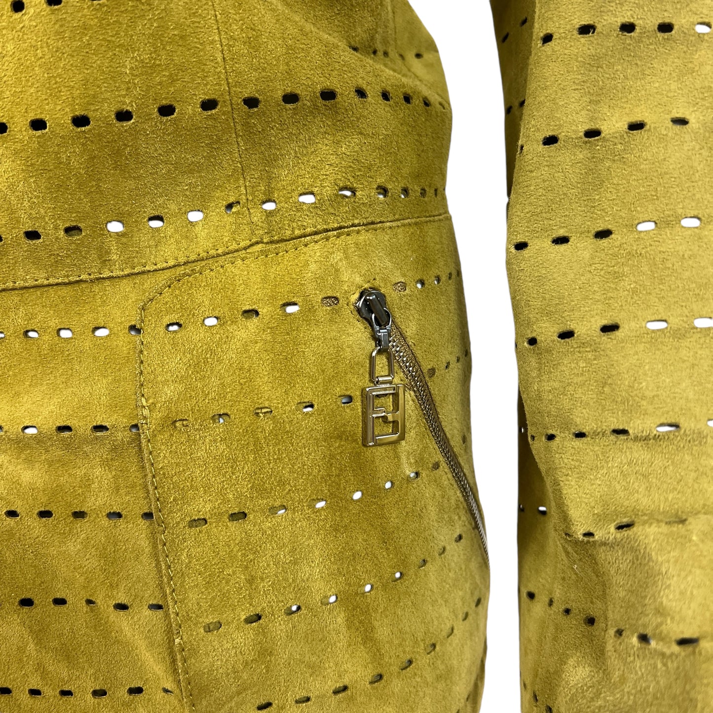 Fendi Pelle Moss Green Suede Laser Cutout Jacket