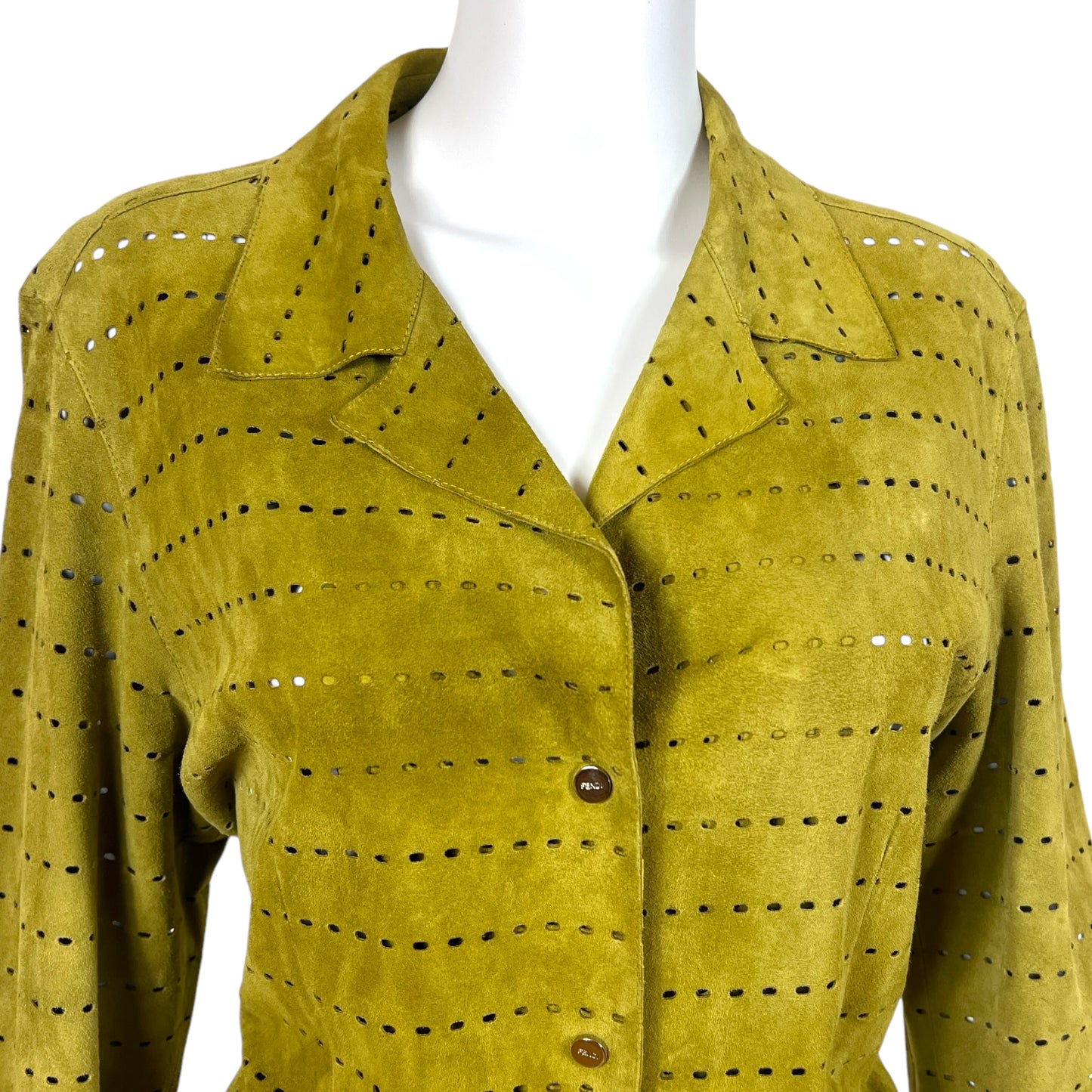 Fendi Pelle Moss Green Suede Laser Cutout Jacket