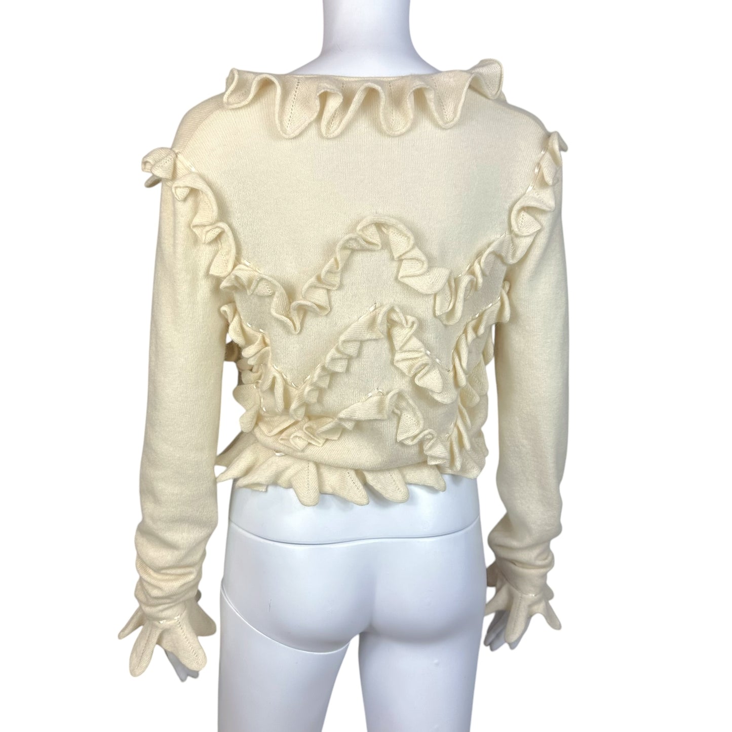 Emanuel Unagro Ivory Cashmere Ruffle Crop Cardigan