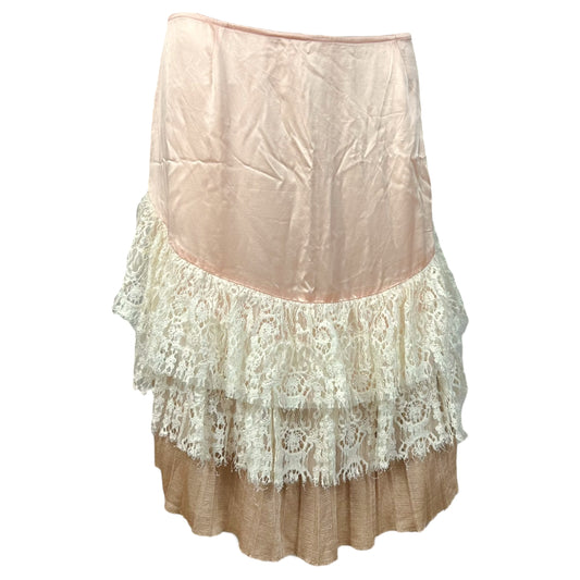 Christian Lacroix Bazar Pink Silk & Lace Ruffle Midi Skirt