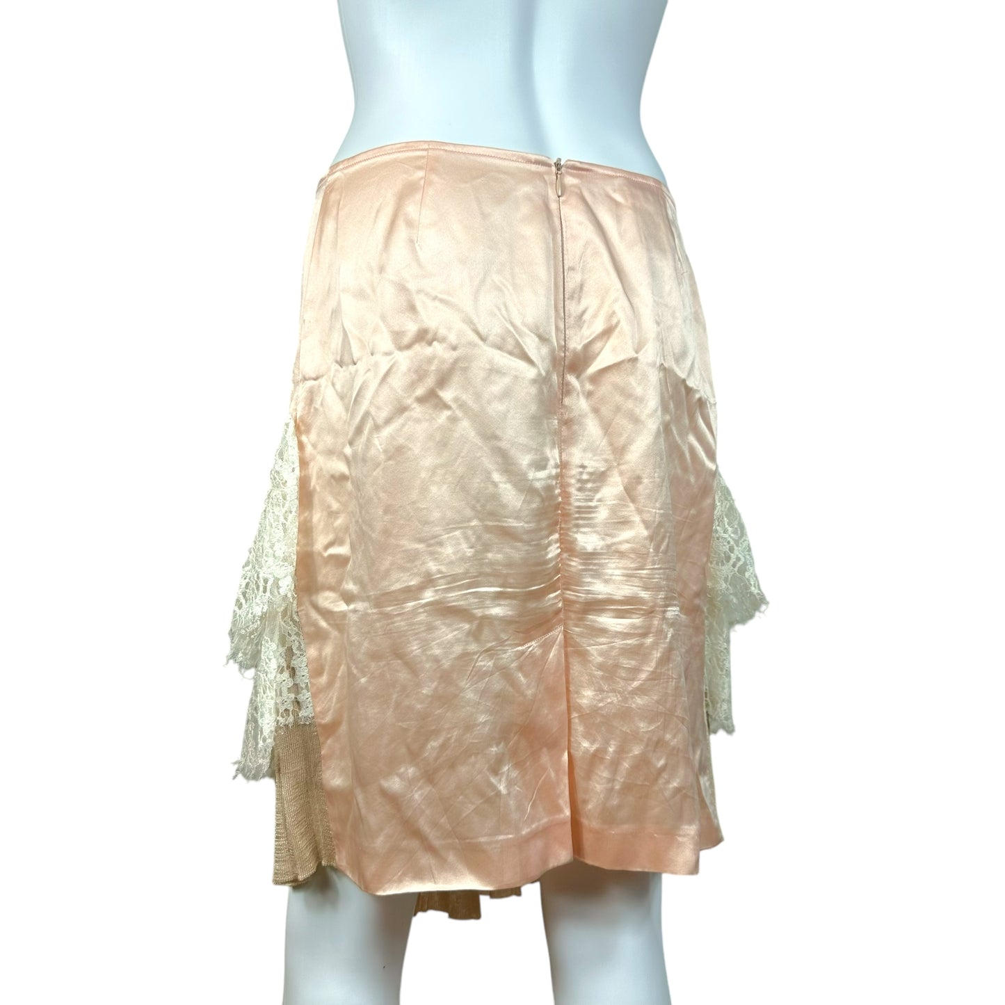 Christian Lacroix Bazar Pink Silk & Lace Ruffle Midi Skirt