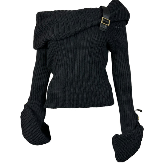 Gucci Black Cashmere Belted Off the Shoulder Sweater