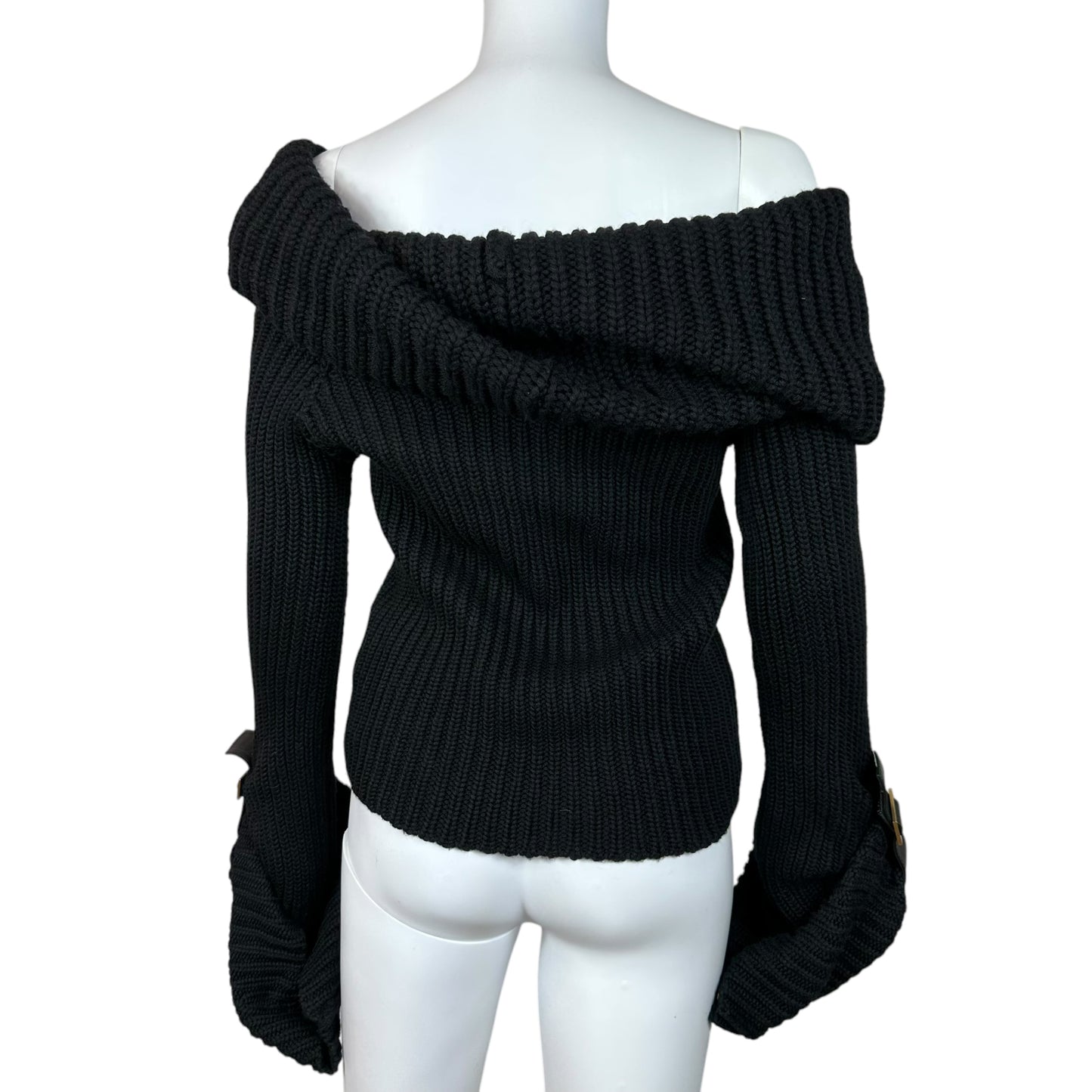 Gucci Black Cashmere Belted Off the Shoulder Sweater