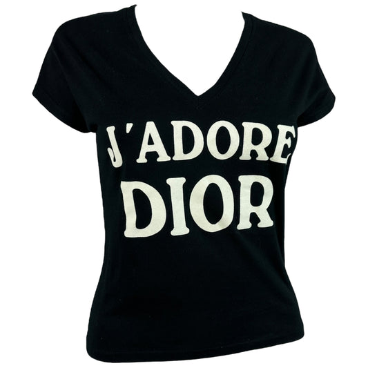 Christian Dior S/S 2003 Black & White J'Adore Dior V-Neck T-Shirt