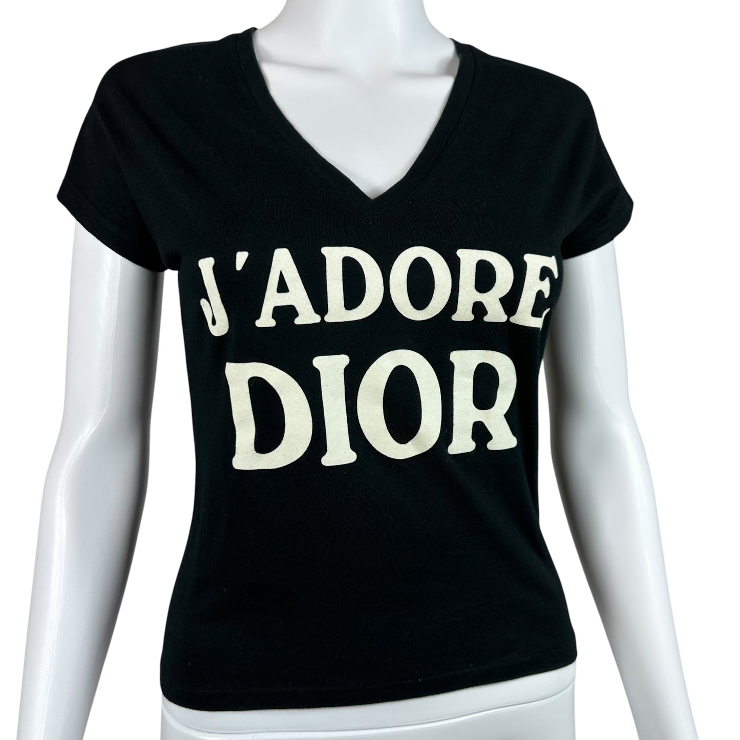 Christian Dior S/S 2003 Black & White J'Adore Dior V-Neck T-Shirt