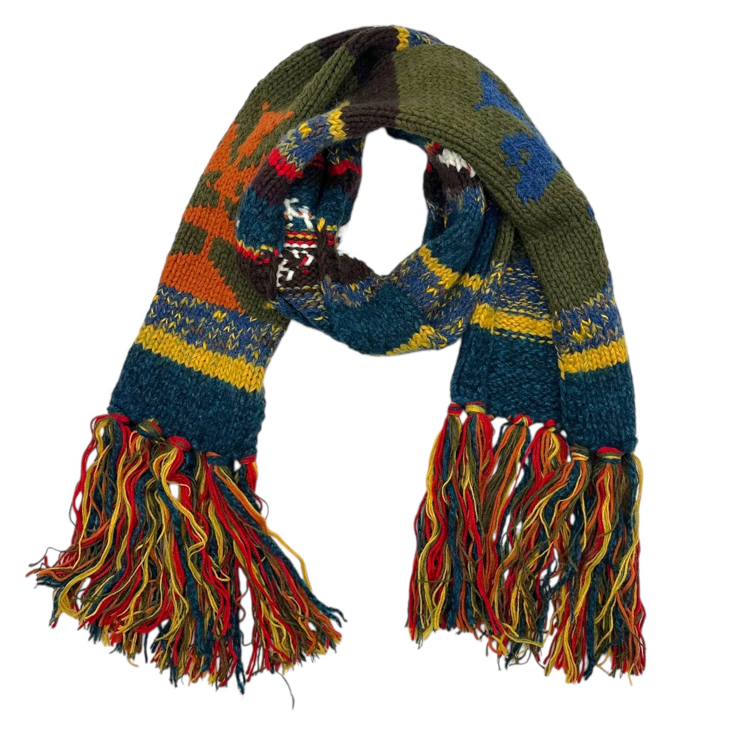 D&G Dolce & Gabbana F/W 2002 Multicolor Chunky Wool Knit Patterned Scarf