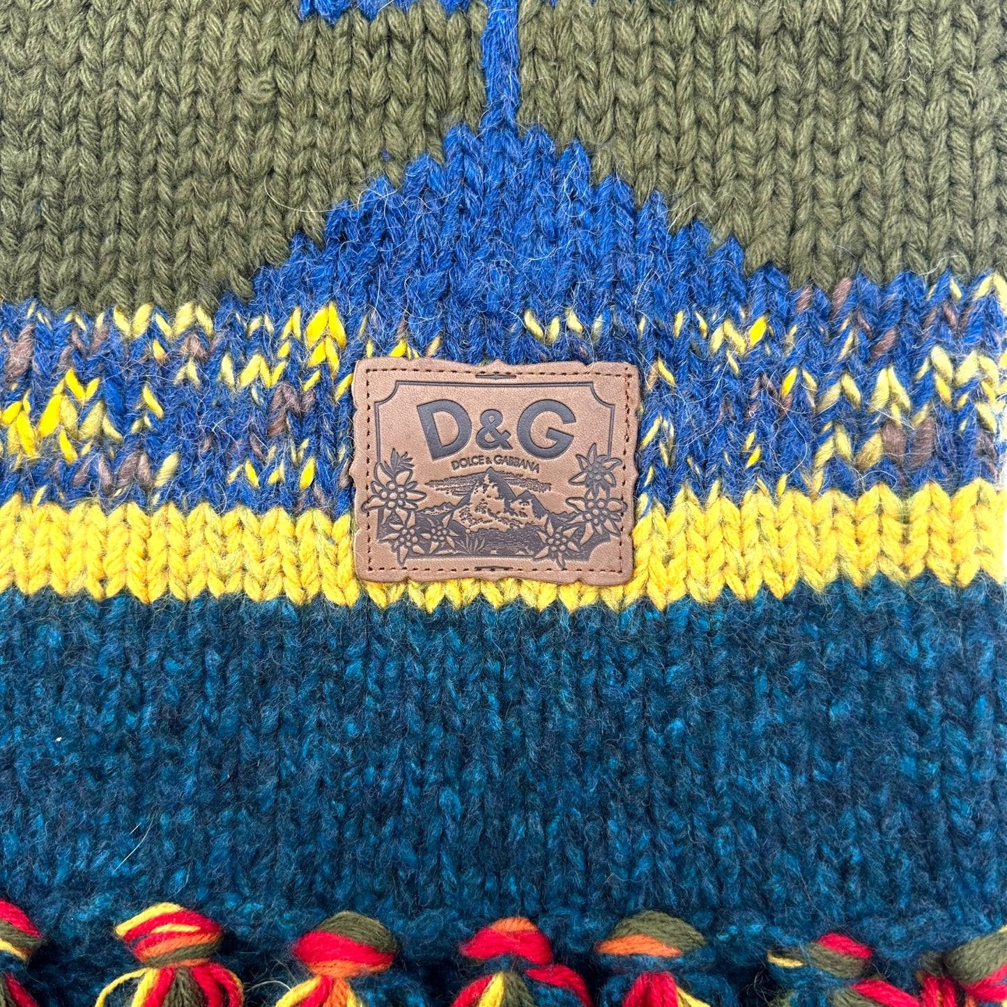 D&G Dolce & Gabbana F/W 2002 Multicolor Chunky Wool Knit Patterned Scarf