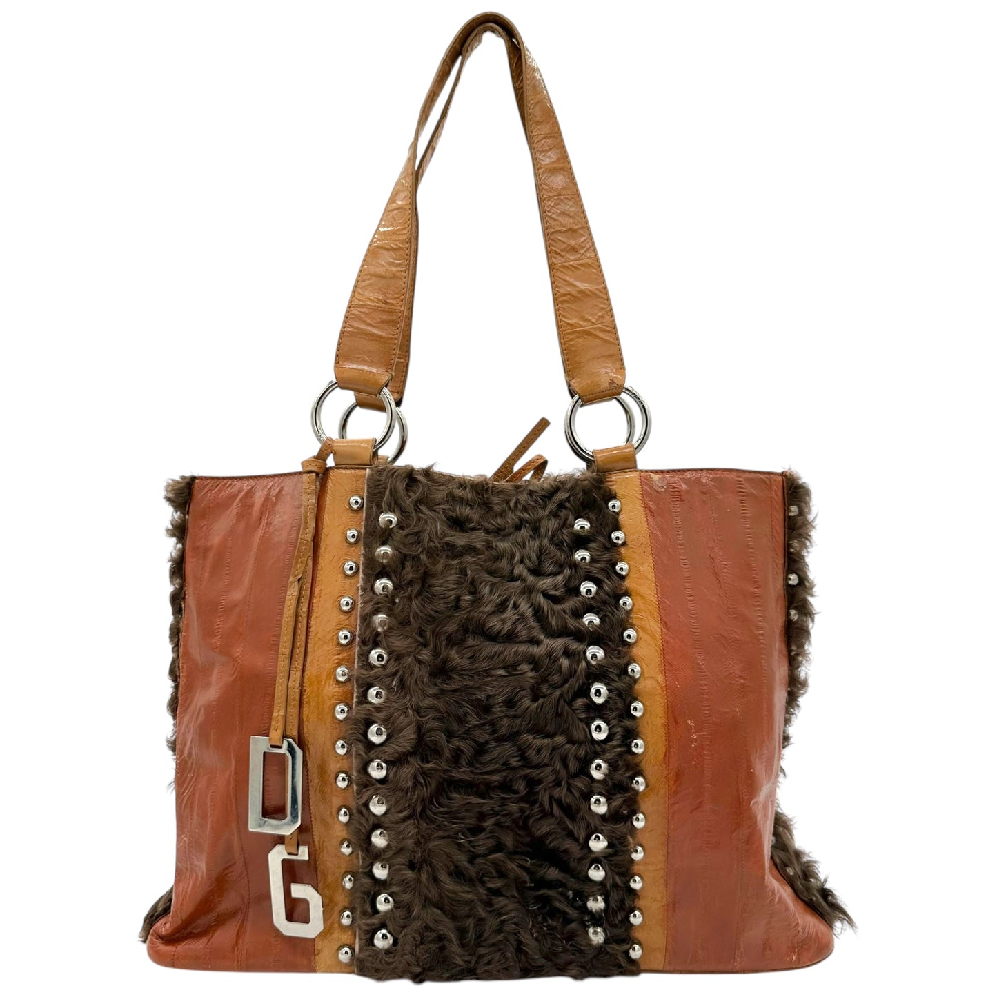 Dolce & Gabbana Studded Eel Leather & Fur Tote Bag