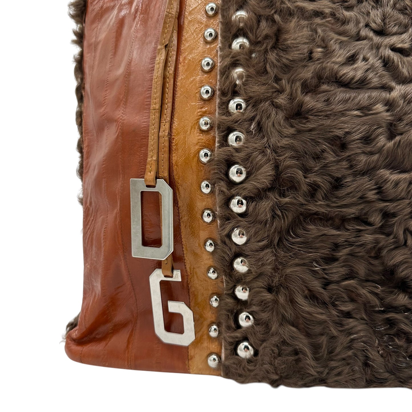 Dolce & Gabbana Studded Eel Leather & Fur Tote Bag