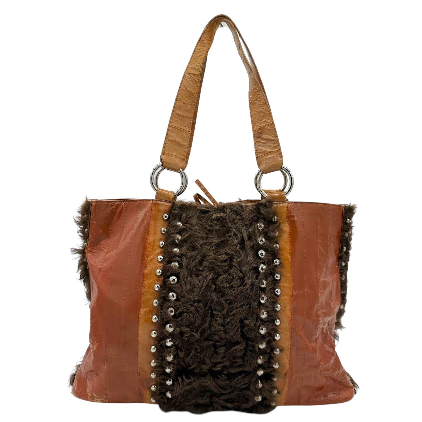 Dolce & Gabbana Studded Eel Leather & Fur Tote Bag