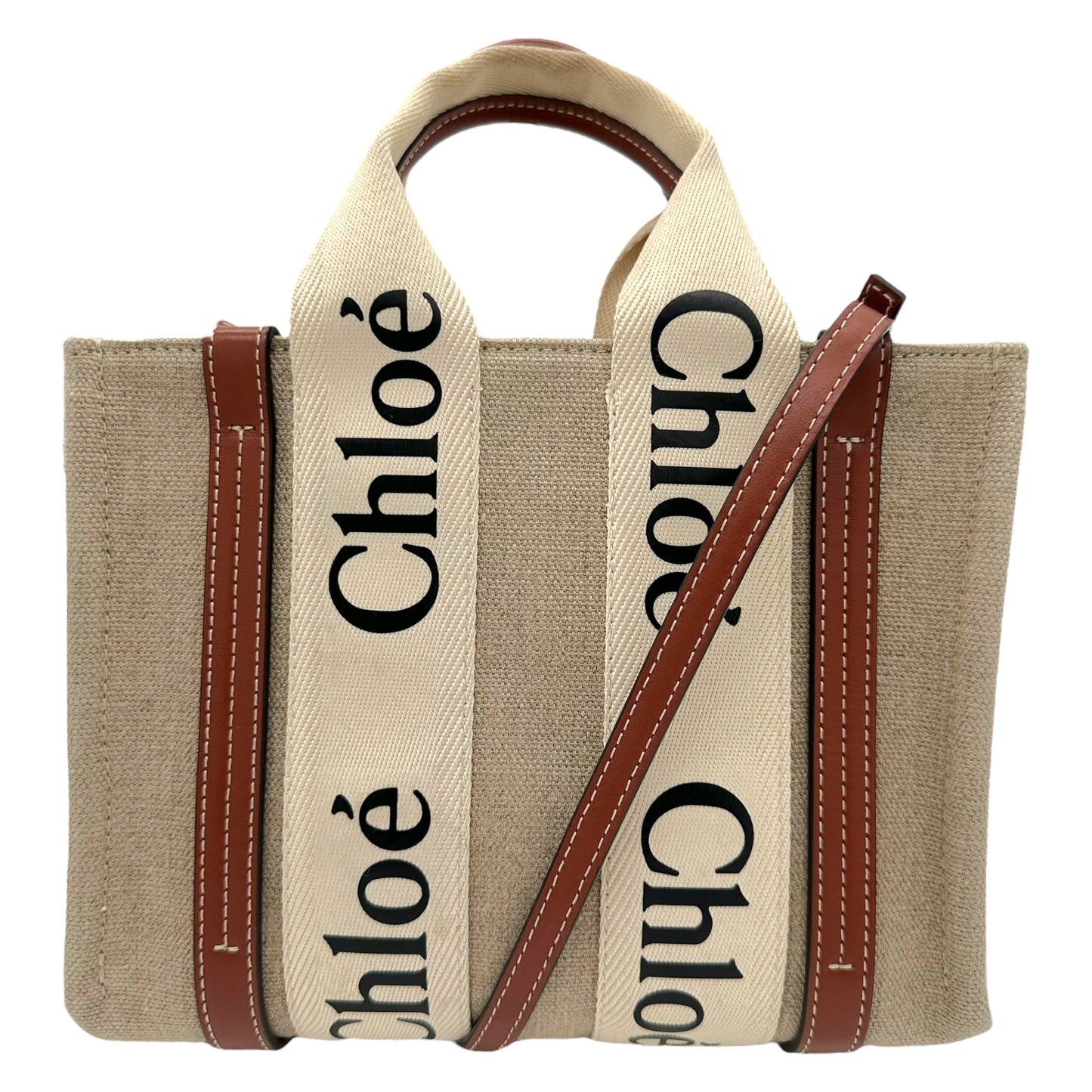 Chloé Small Linen Woody 2-Way Small Tote Bag