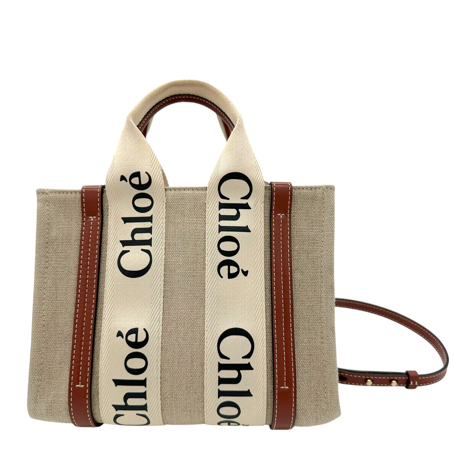 Chloé Small Linen Woody 2-Way Small Tote Bag