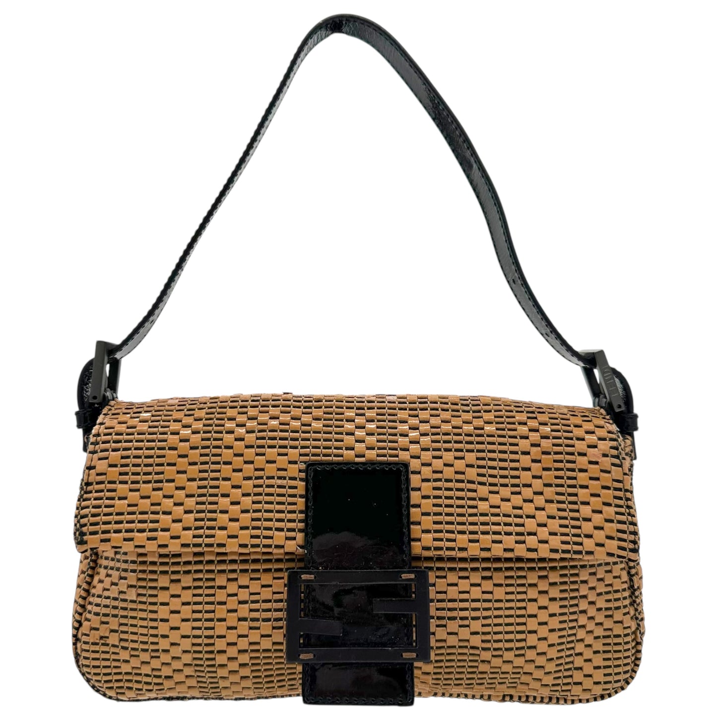 Fendi Patent Leather Woven Zucca Monogram Baguette Bag