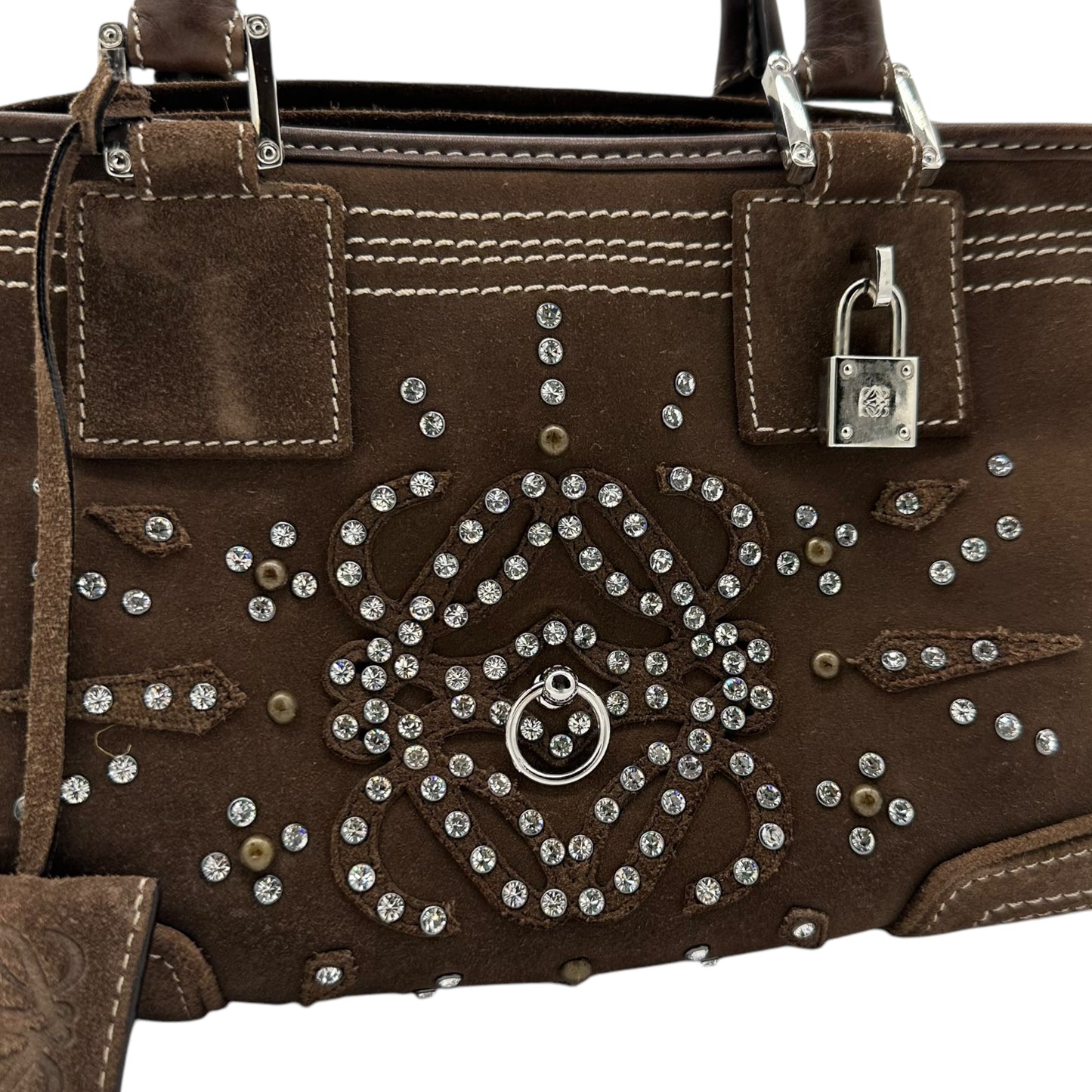 Loewe Brown Suede Rhinestone Amazona 28 Bag