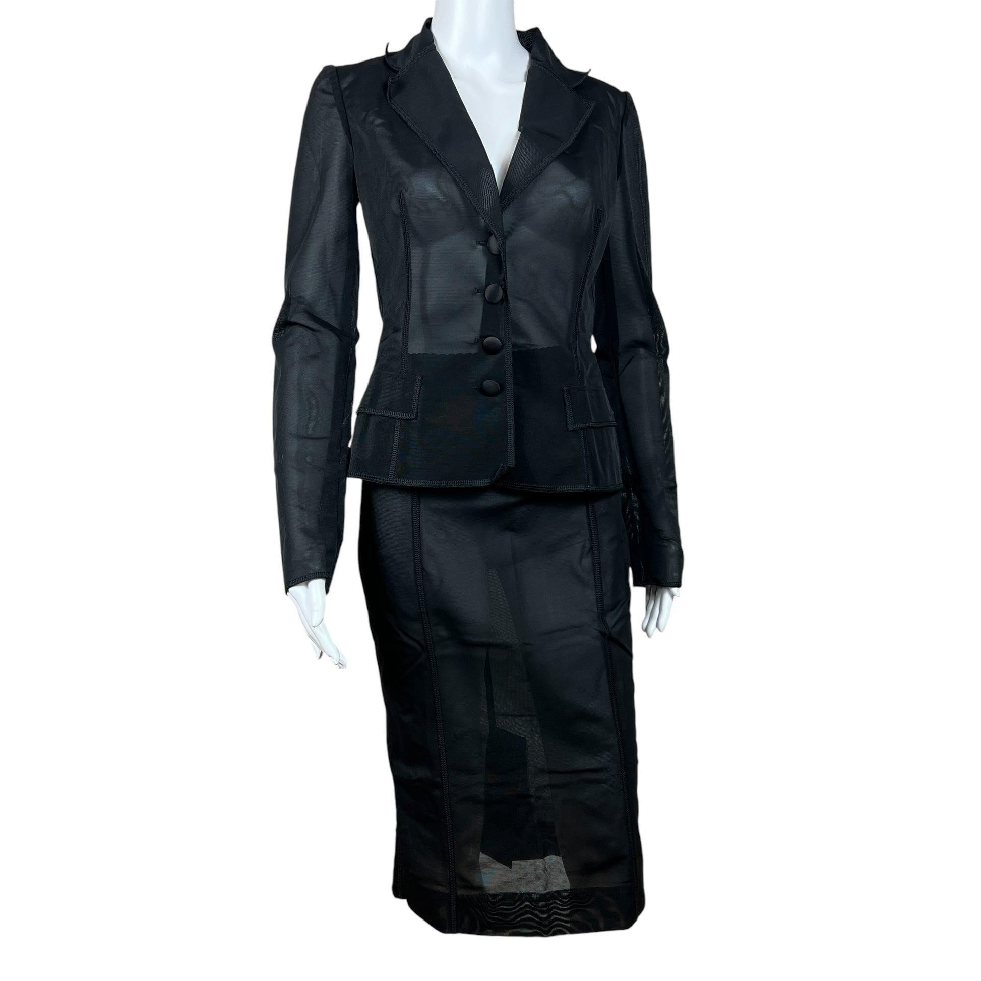 Dolce & Gabbana Black Mesh Blazer & Skirt Set - Outfit Repeater