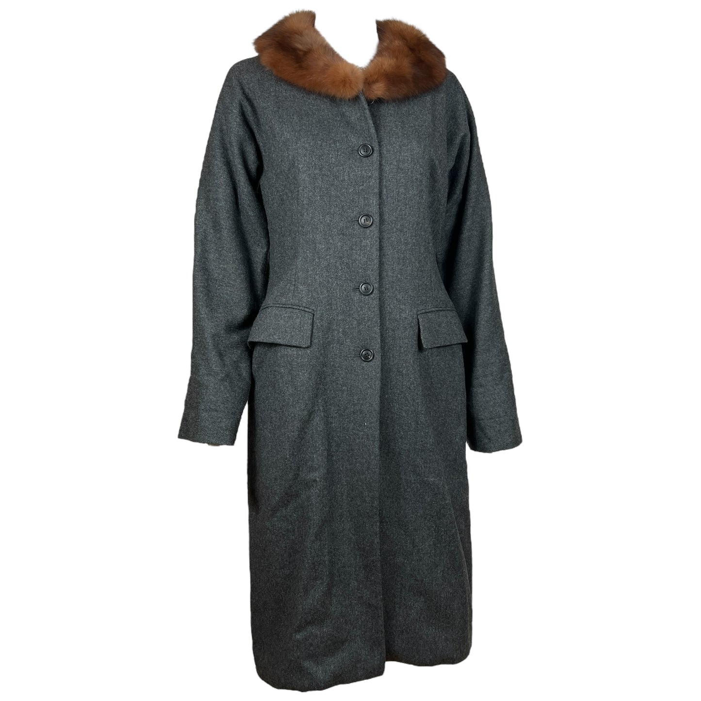 Dolce & Gabbana Gray Wool Trench Coat w/ Mink Fur Collar