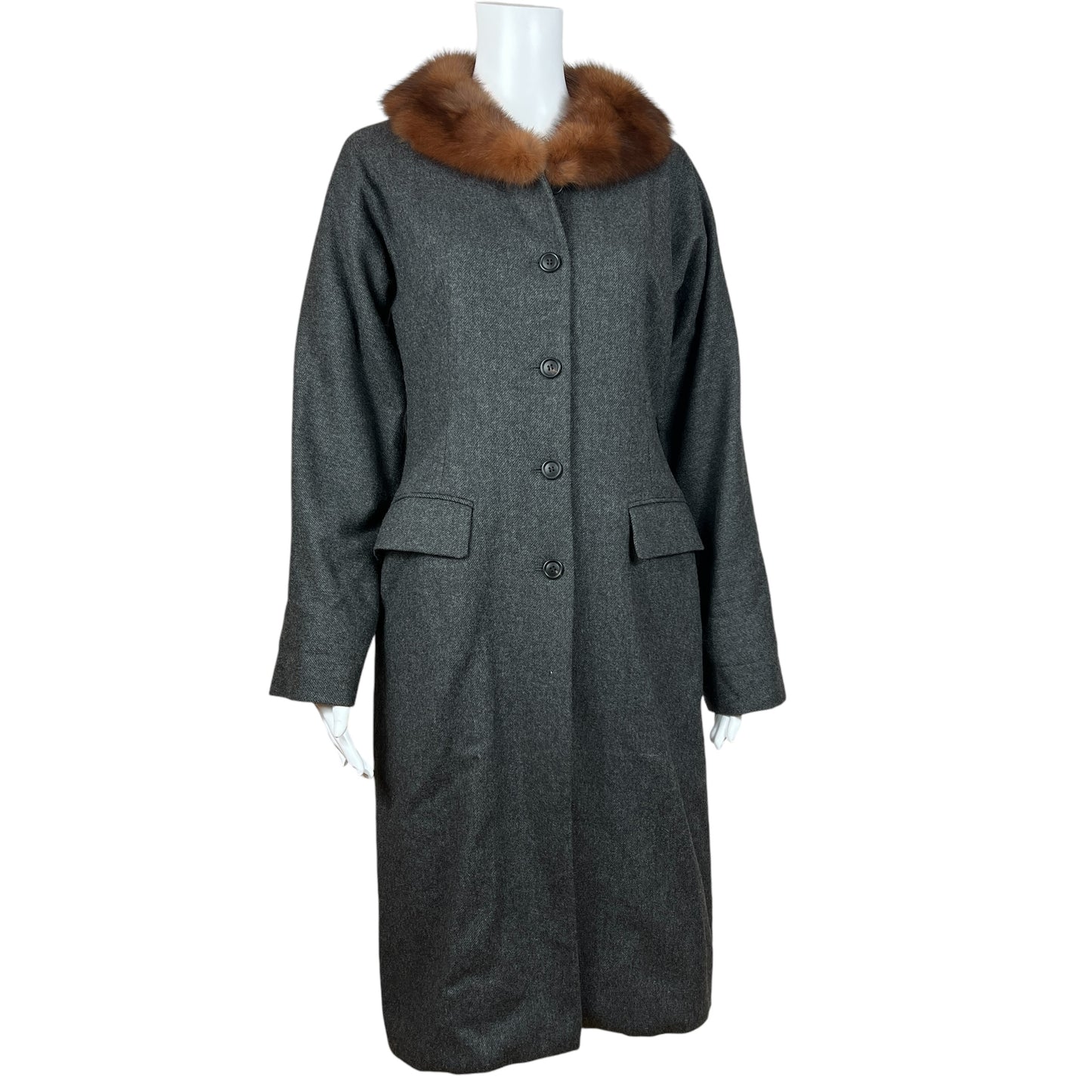 Dolce & Gabbana Gray Wool Trench Coat w/ Mink Fur Collar