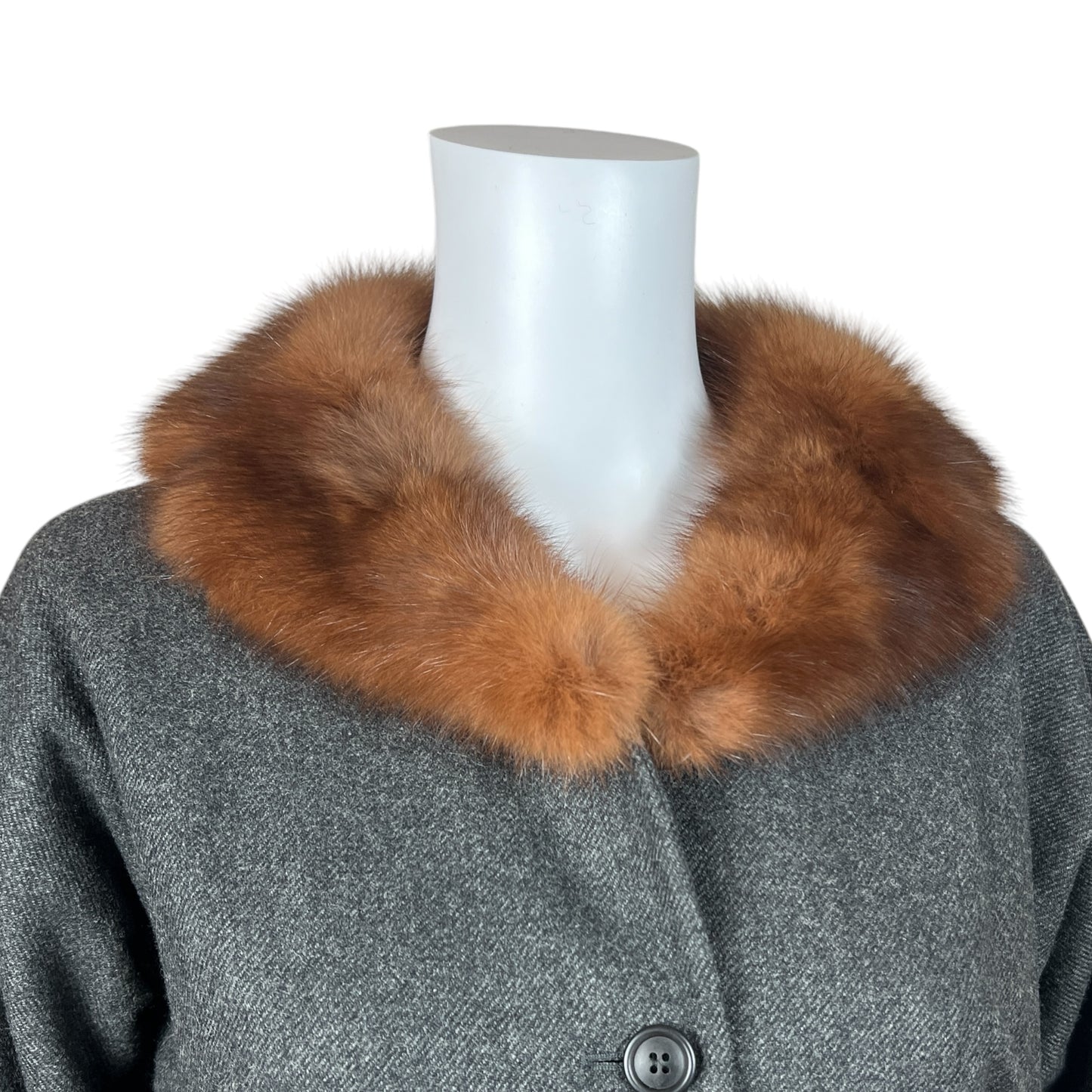 Dolce & Gabbana Gray Wool Trench Coat w/ Mink Fur Collar