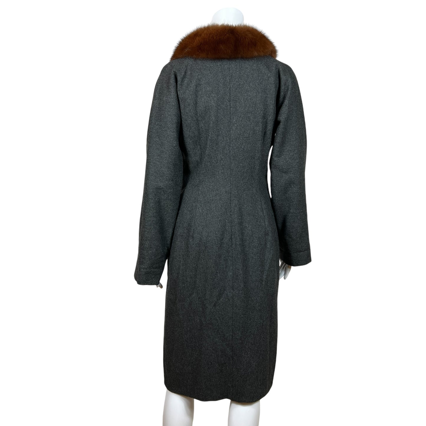 Dolce & Gabbana Gray Wool Trench Coat w/ Mink Fur Collar