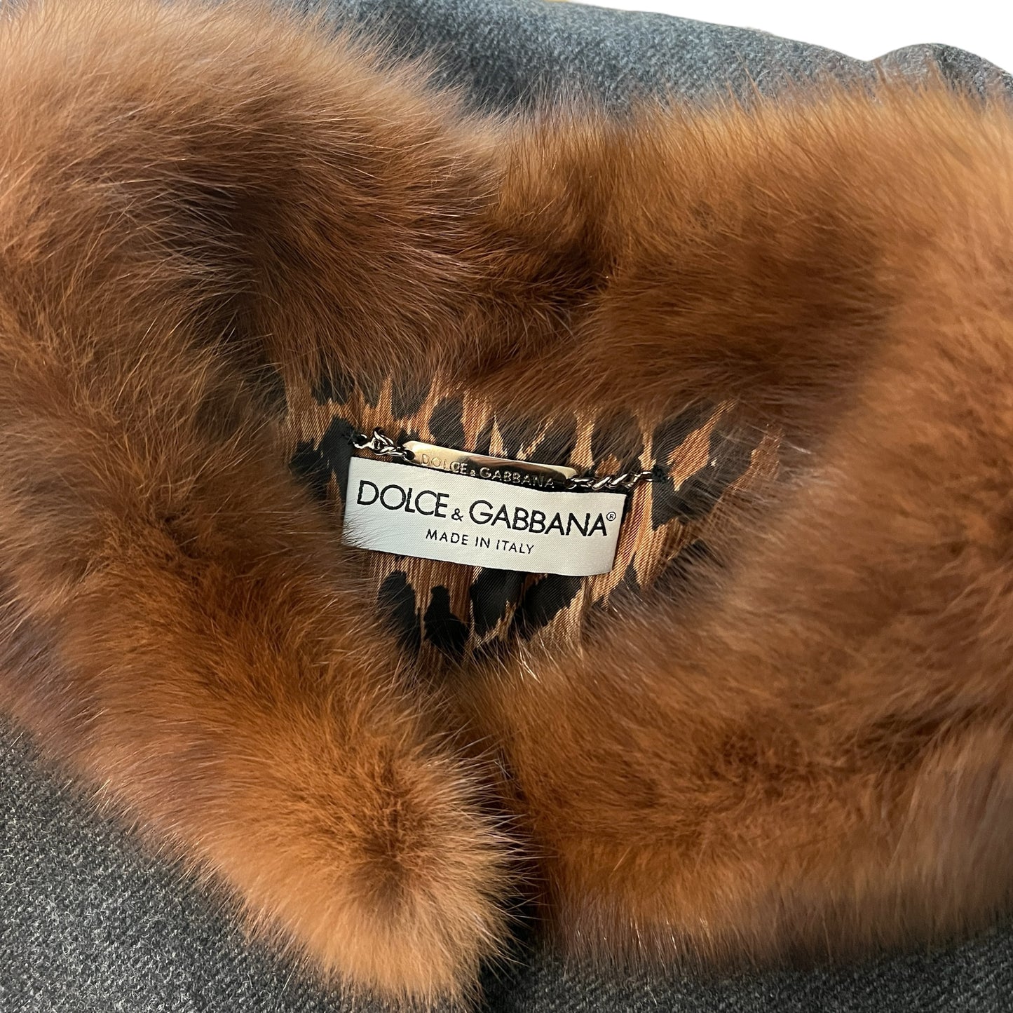 Dolce & Gabbana Gray Wool Trench Coat w/ Mink Fur Collar