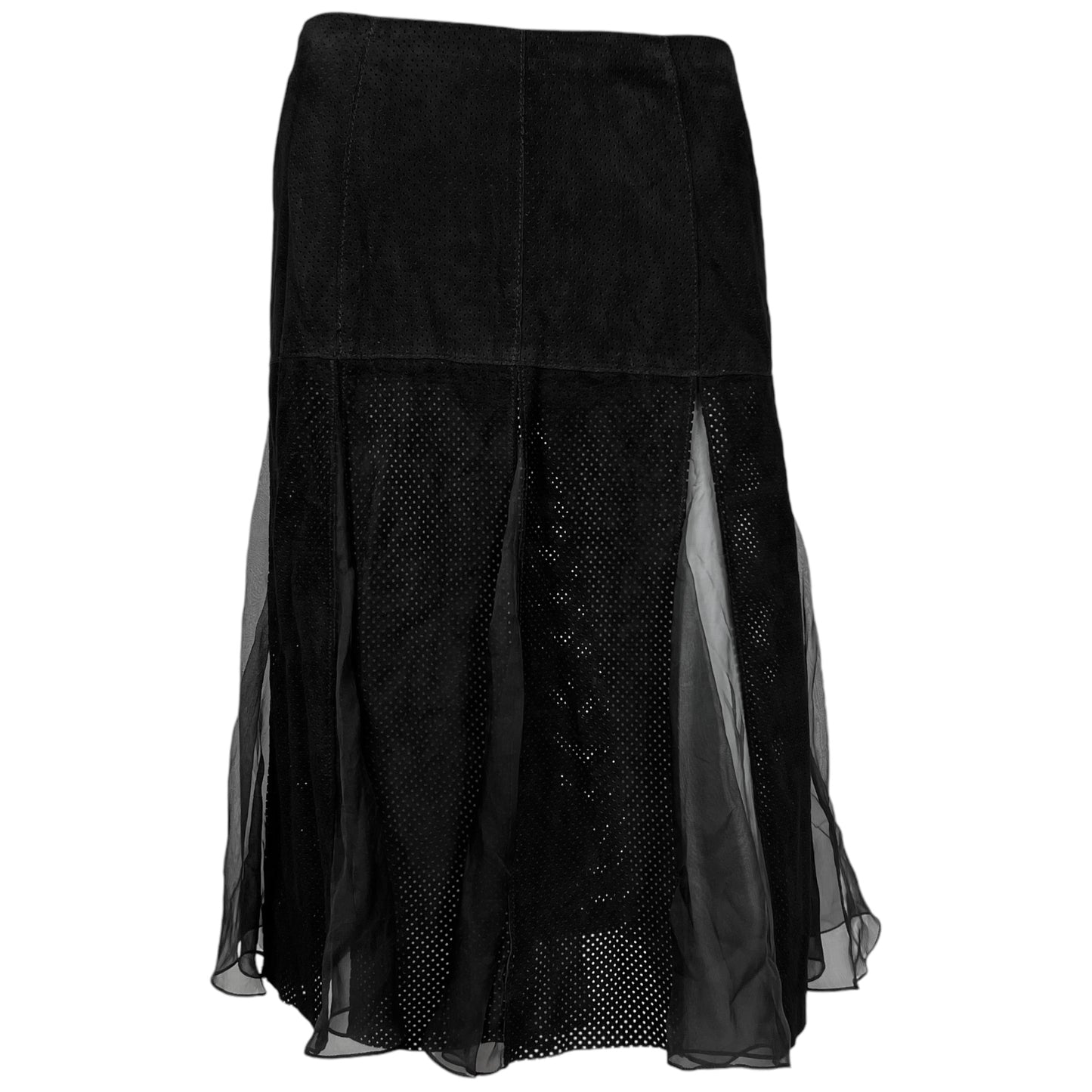 Dolce & Gabbana Black Suede & Chiffon Midi Skirt