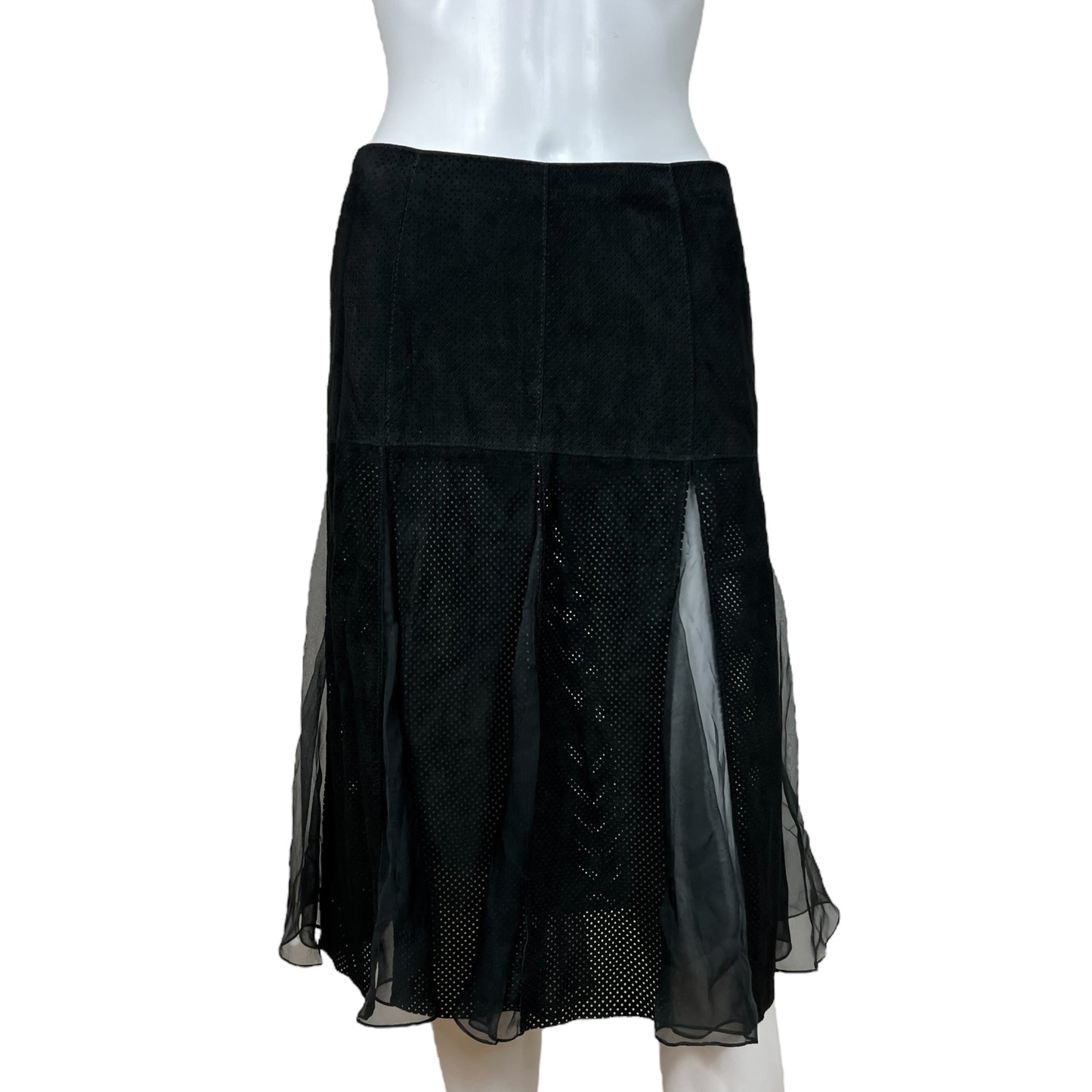 Dolce & Gabbana Black Suede & Chiffon Midi Skirt