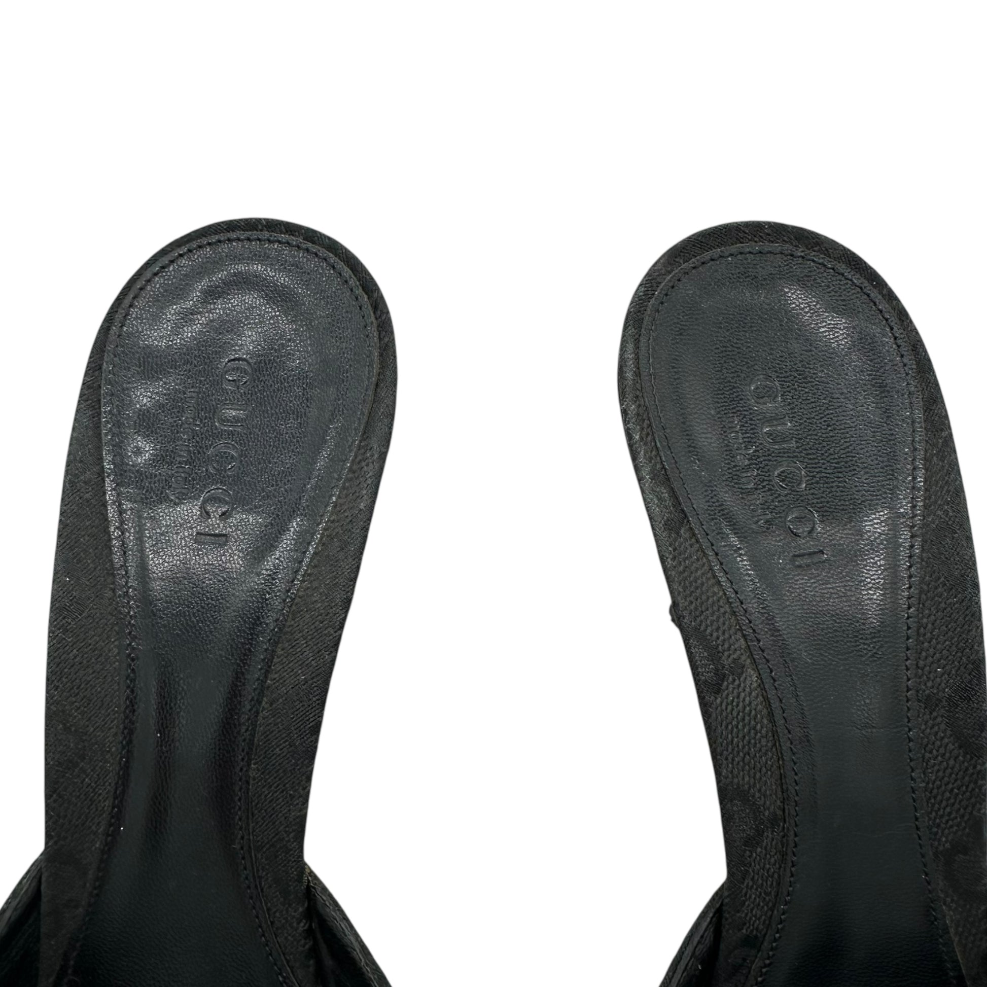 Gucci Black Monogram Horsebit Kitten Mule Heels - Outfit Repeater
